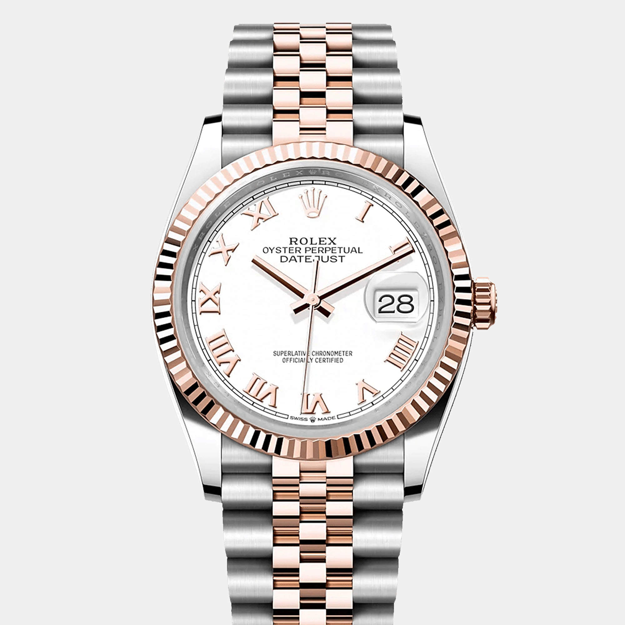 Pre Owned Rolex Datejust 126231-0015 Automatic White 18K Rose Gold Stainless Steel Women’s Wristwatch 36 mm