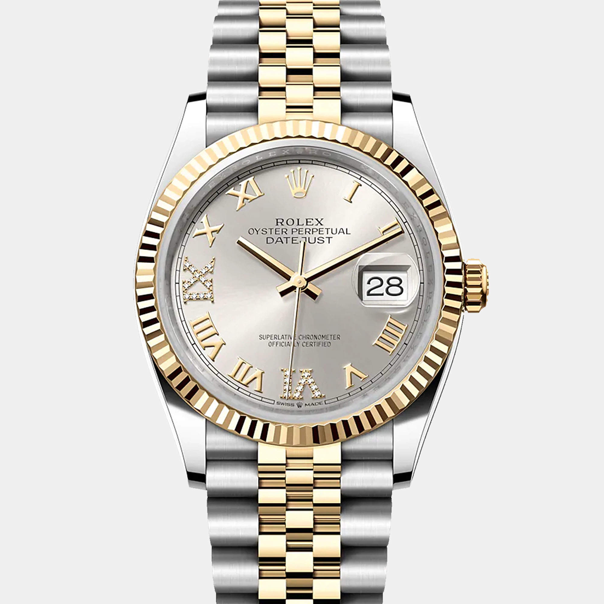 Pre Owned Rolex Datejust 126233-0031 Automatic Silver Diamond 18K Yellow Gold Stainless Steel Women’s Wristwatch 36 mm