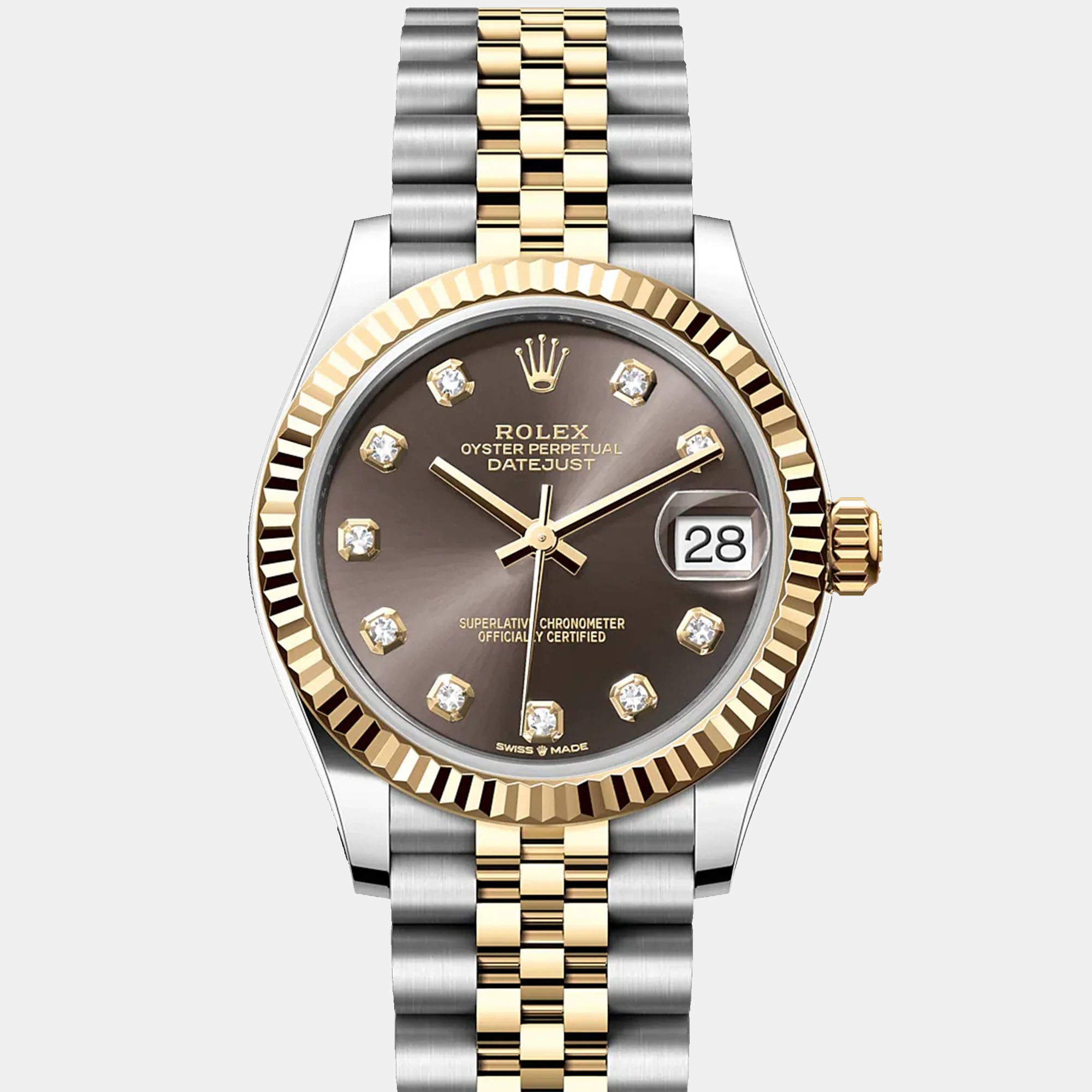 Pre Owned Rolex Datejust 278273-0022 Automatic Dark Grey Diamond 18K Yellow Gold Stainless Steel Women’s Wristwatch 31 mm