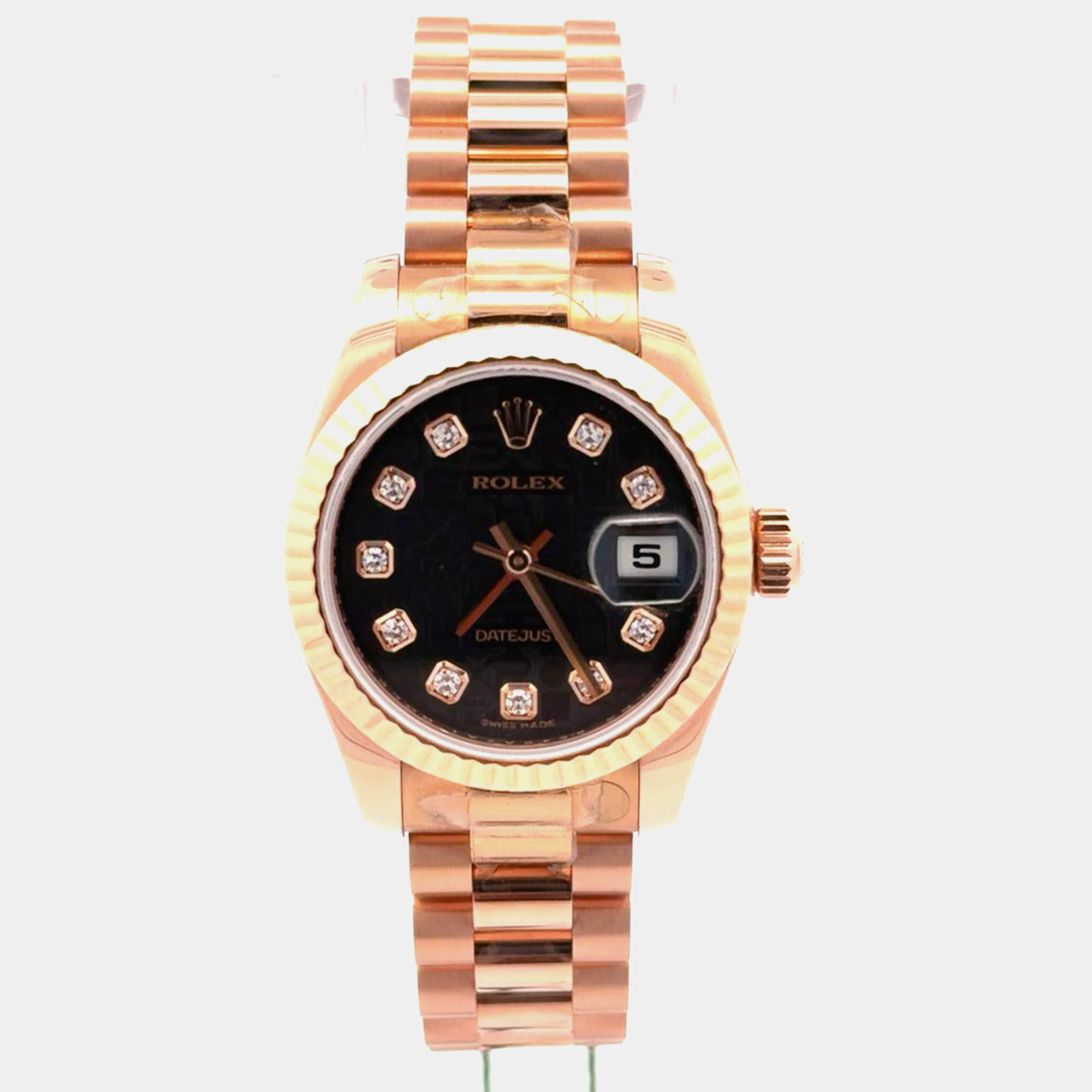 Pre Owned Rolex Lady Datejust 179175 Black Rose Gold, Diamond Automatic Women's Watches 26mm
