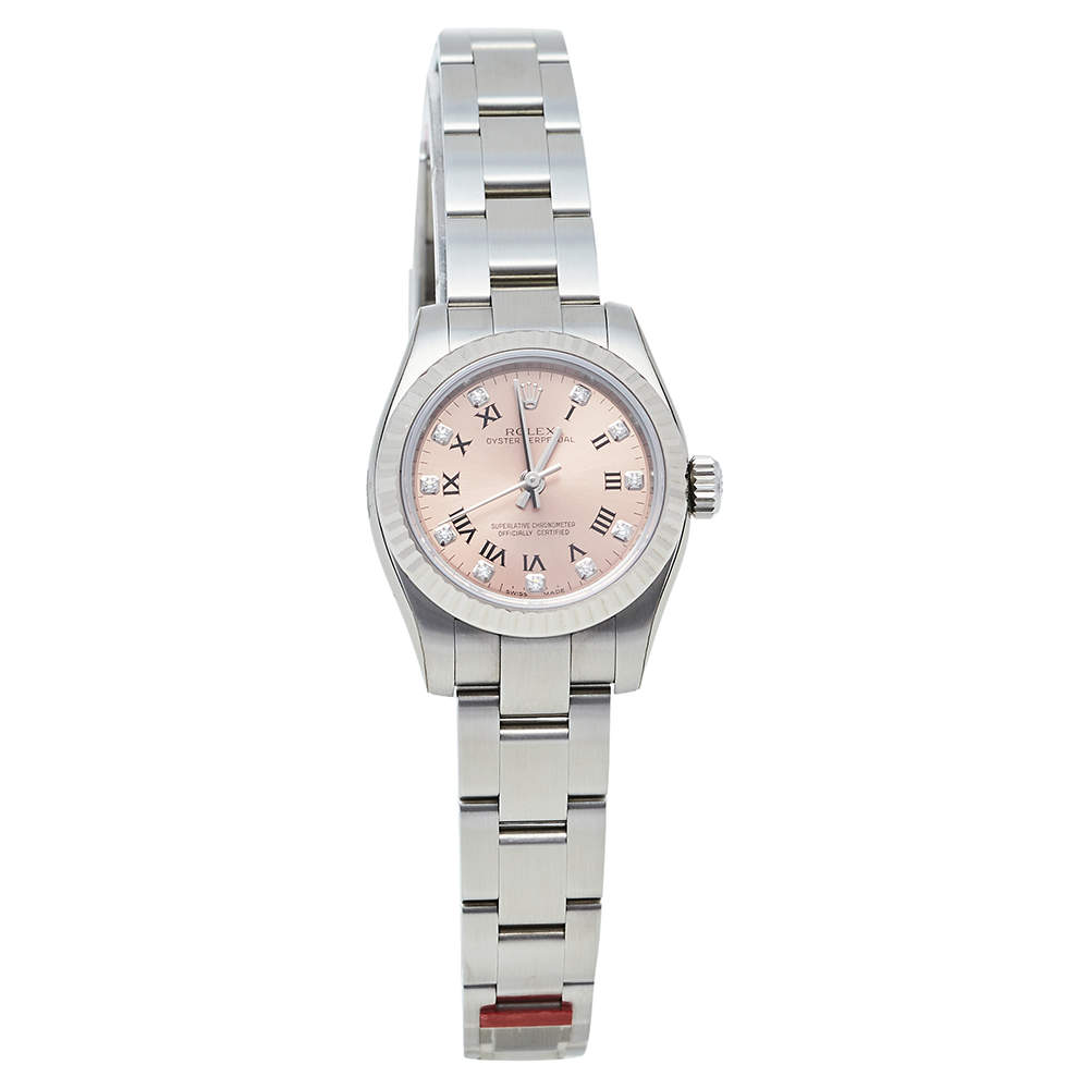 مملوكة مسبقًا Rolex Pink 18K White Gold Stainless Steel Diamonds Oyster Perpetual 176234 Women's Wristwatch 26 mm