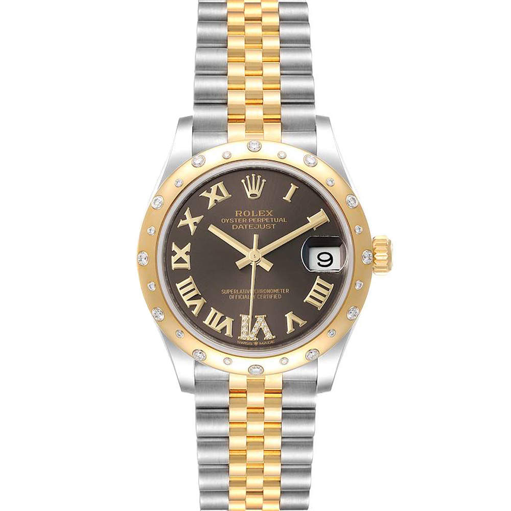 Rolex Black Diamonds 18K Yellow Gold And Stainless Steel Datejust 278343 Women's Wristwatch 31 MM