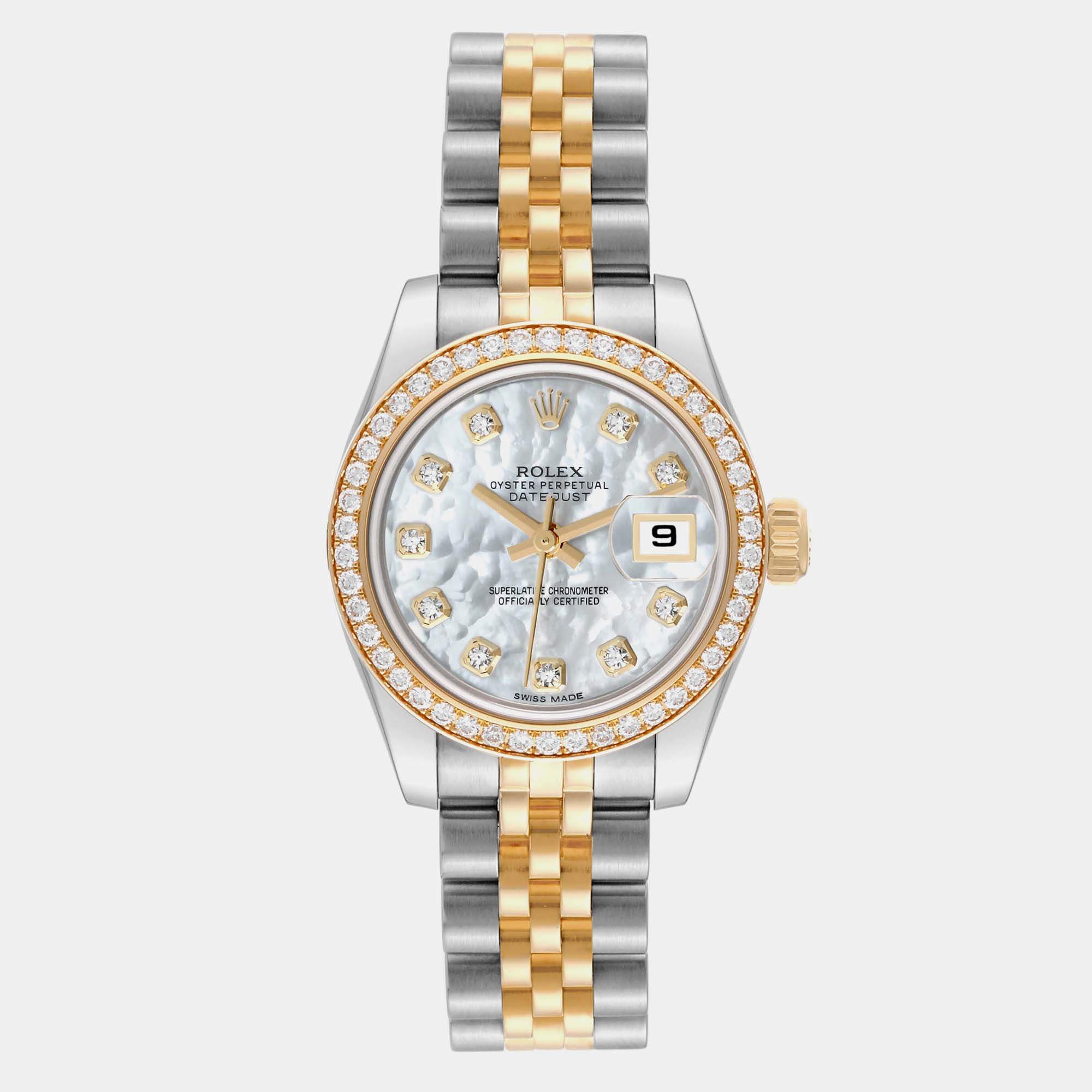 Rolex Datejust Steel Yellow Gold Mother of Pearl Diamond Ladies Watch 26.0 mm