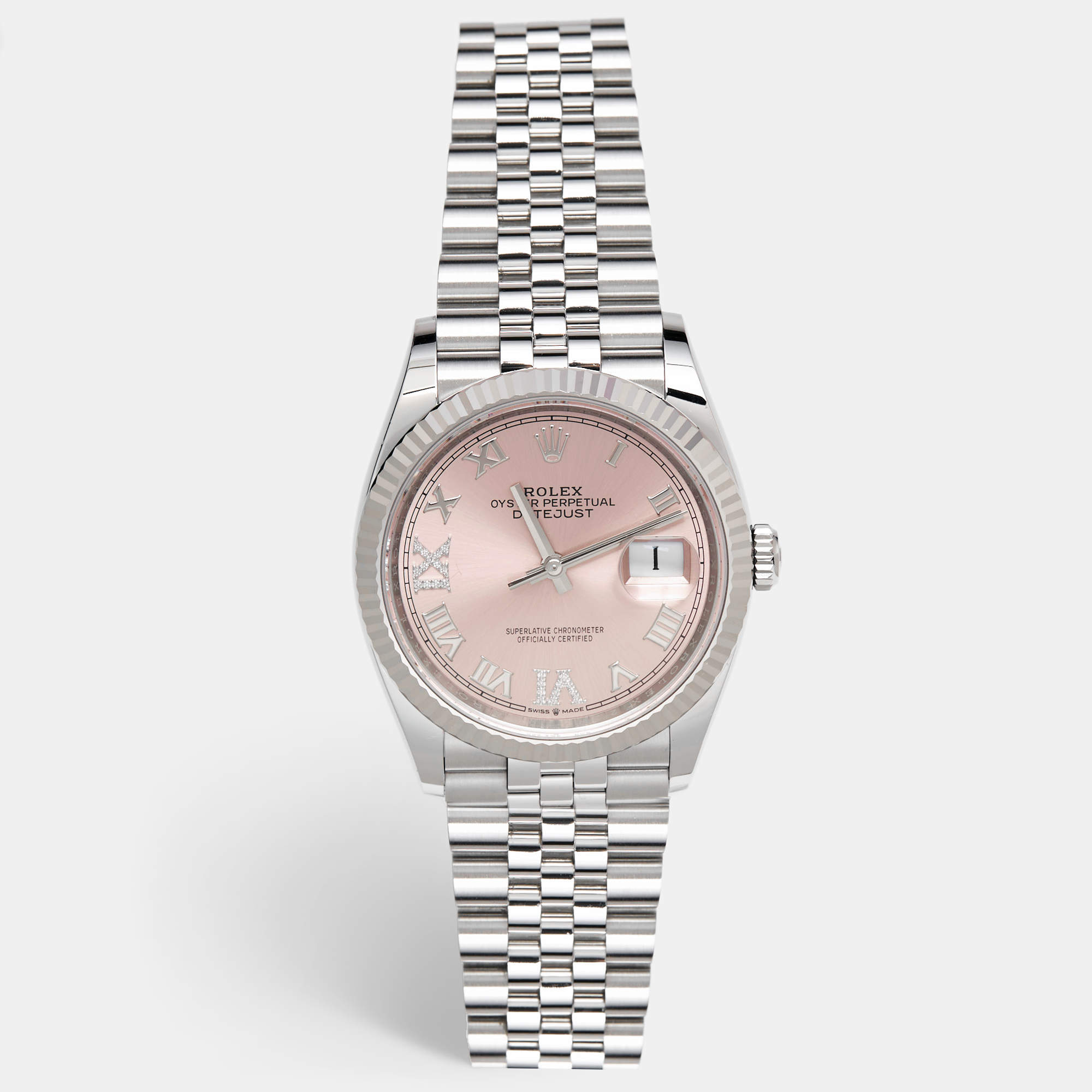 Rolex Pink 18K White Gold Oystersteel Diamond Datejust M126234-0031 Women's Wristwatch 36 mm