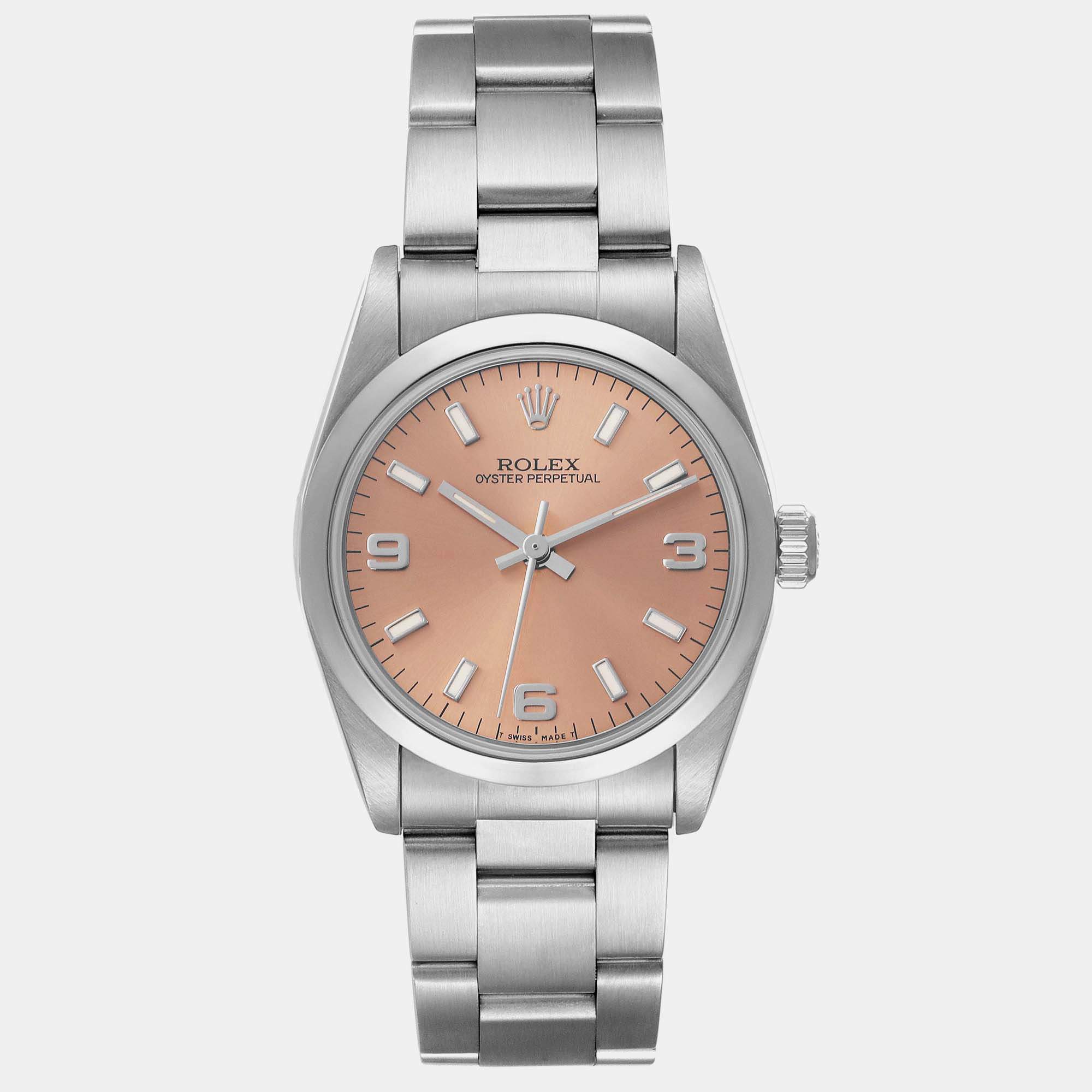 Rolex Oyster Perpetual Midsize Salmon Dial Steel Ladies Watch 31.0 mm