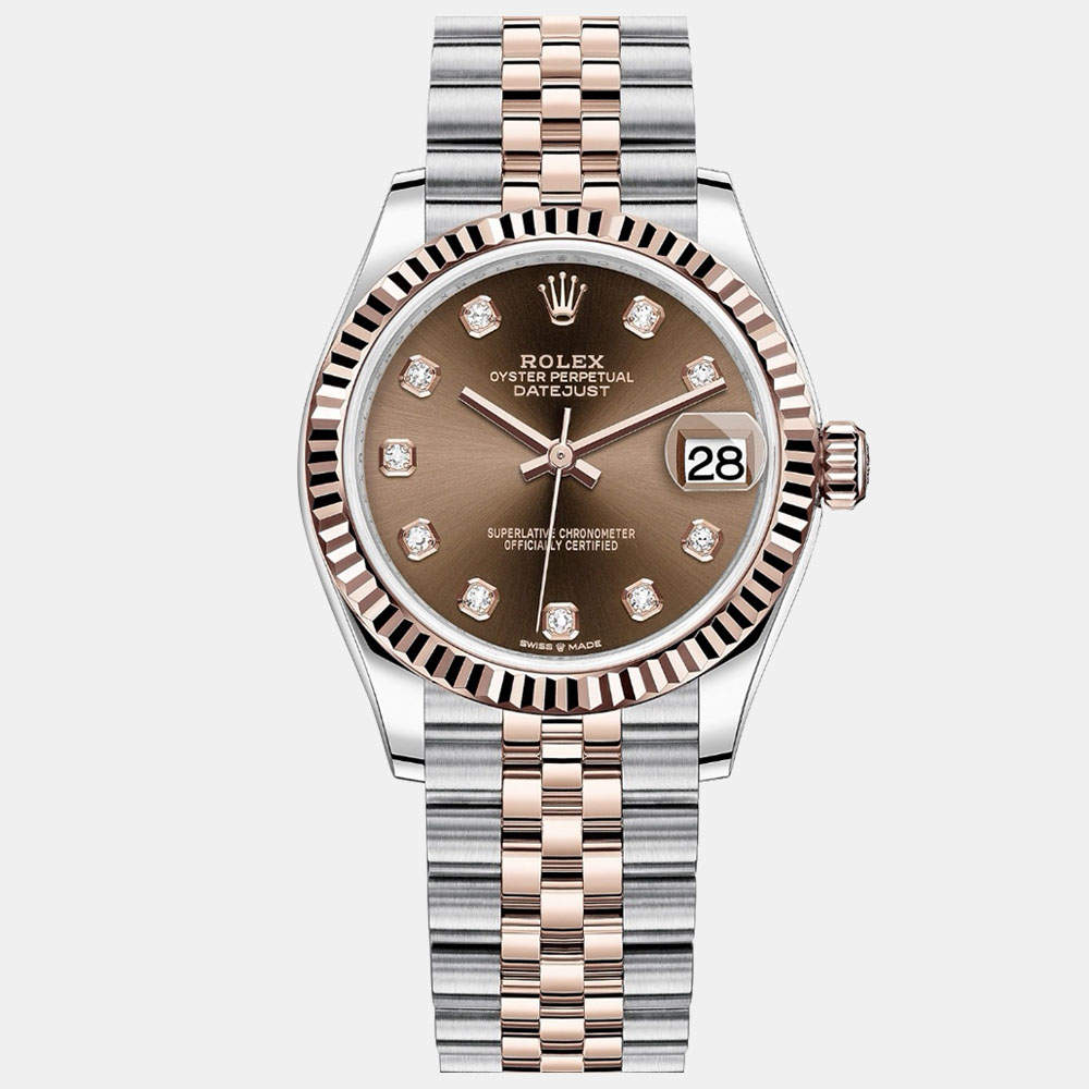 Pre Owned Rolex Chocolate Dial Diamond Markers Datejust Automatic Women's Wristwatch 31 mm