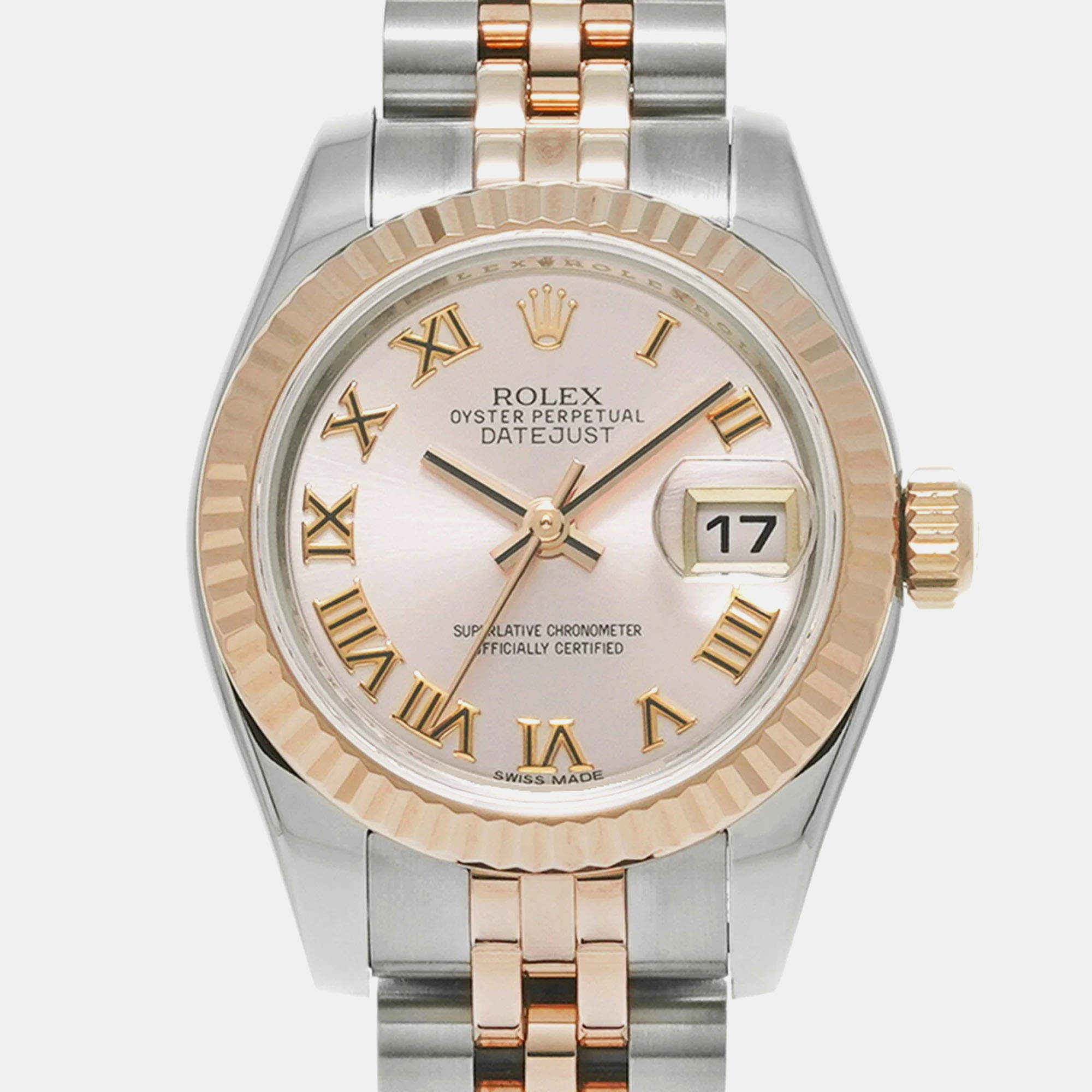 Rolex Pink 18k Rose Gold Stainless Steel Datejust 179171 Automatic Women's Wristwatch 26 mm