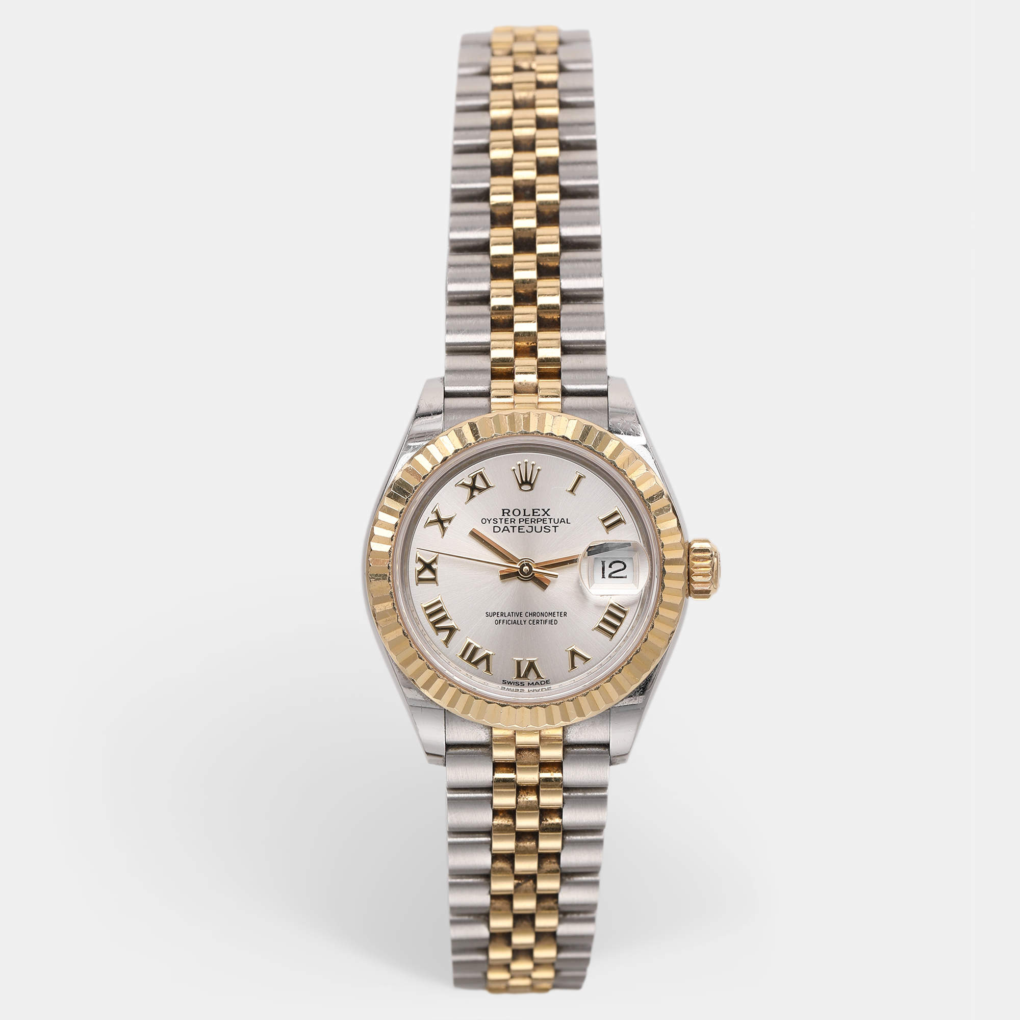 Pre Owned Rolex Silver 18k Yellow Gold Oyster Perpetual Datejust M279173-0005 Women's Wristwatch 28 mm