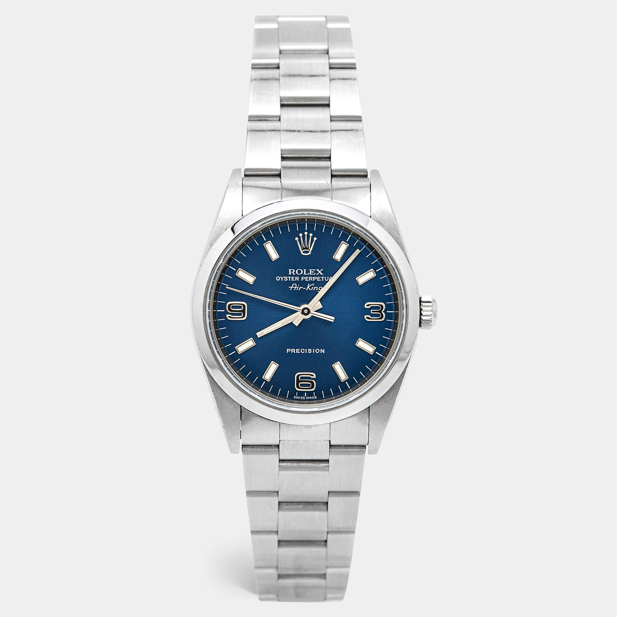 Rolex Blue Stainless Steel Air King 14000M Women's Wristwatch 34 mm 