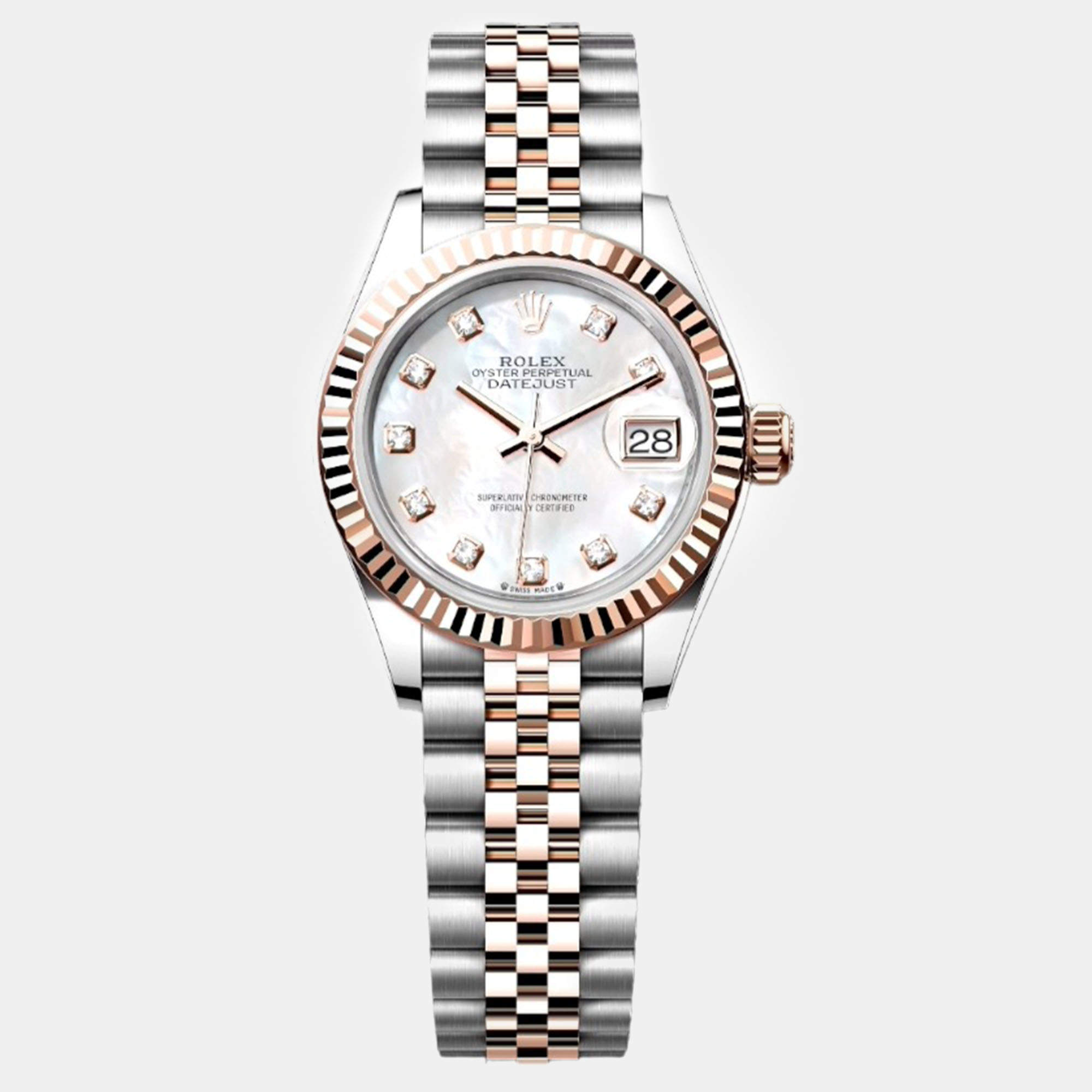 Rolex Mother of Pearl 18K Everose Gold Stainless Steel Lady Datejust Automatic Women's Wristwatch 28 mm