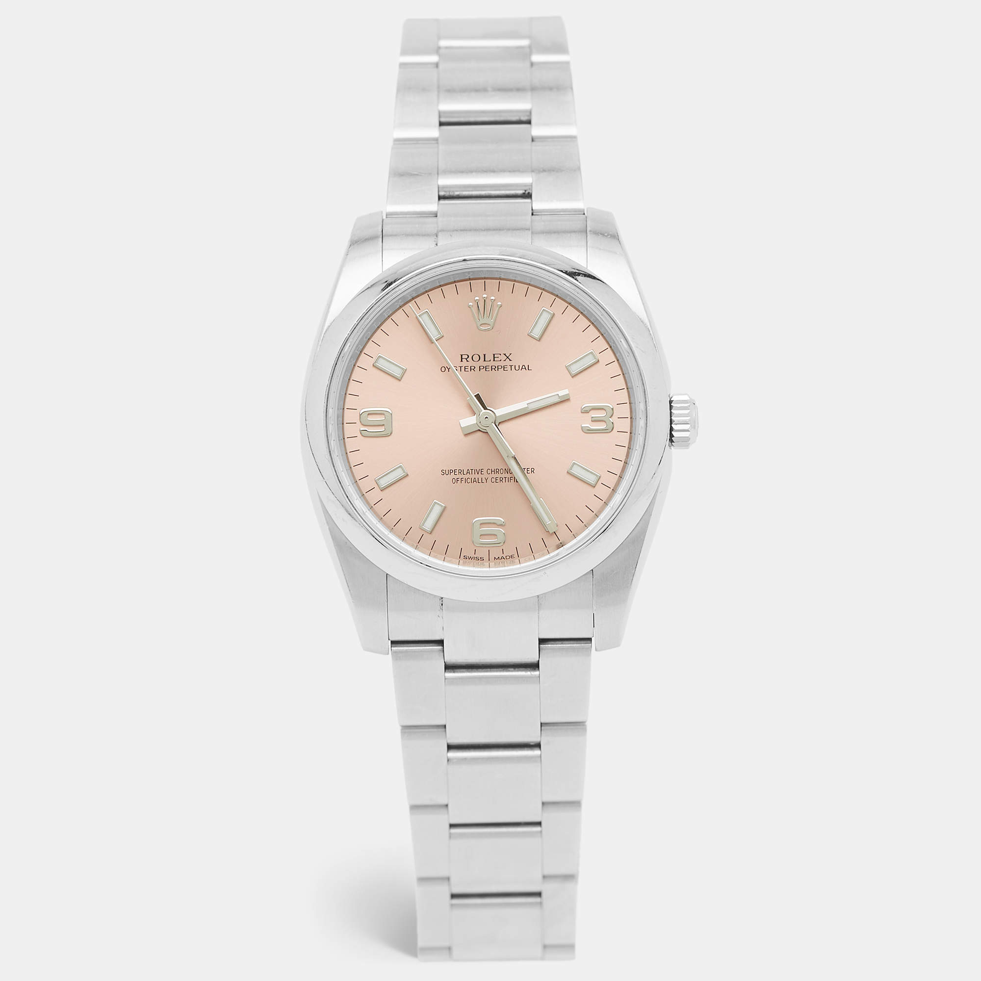 Pre Owned Rolex Pink Stainless Steel Oyster Perpetual 114200 Women's Wristwatch 34 mm