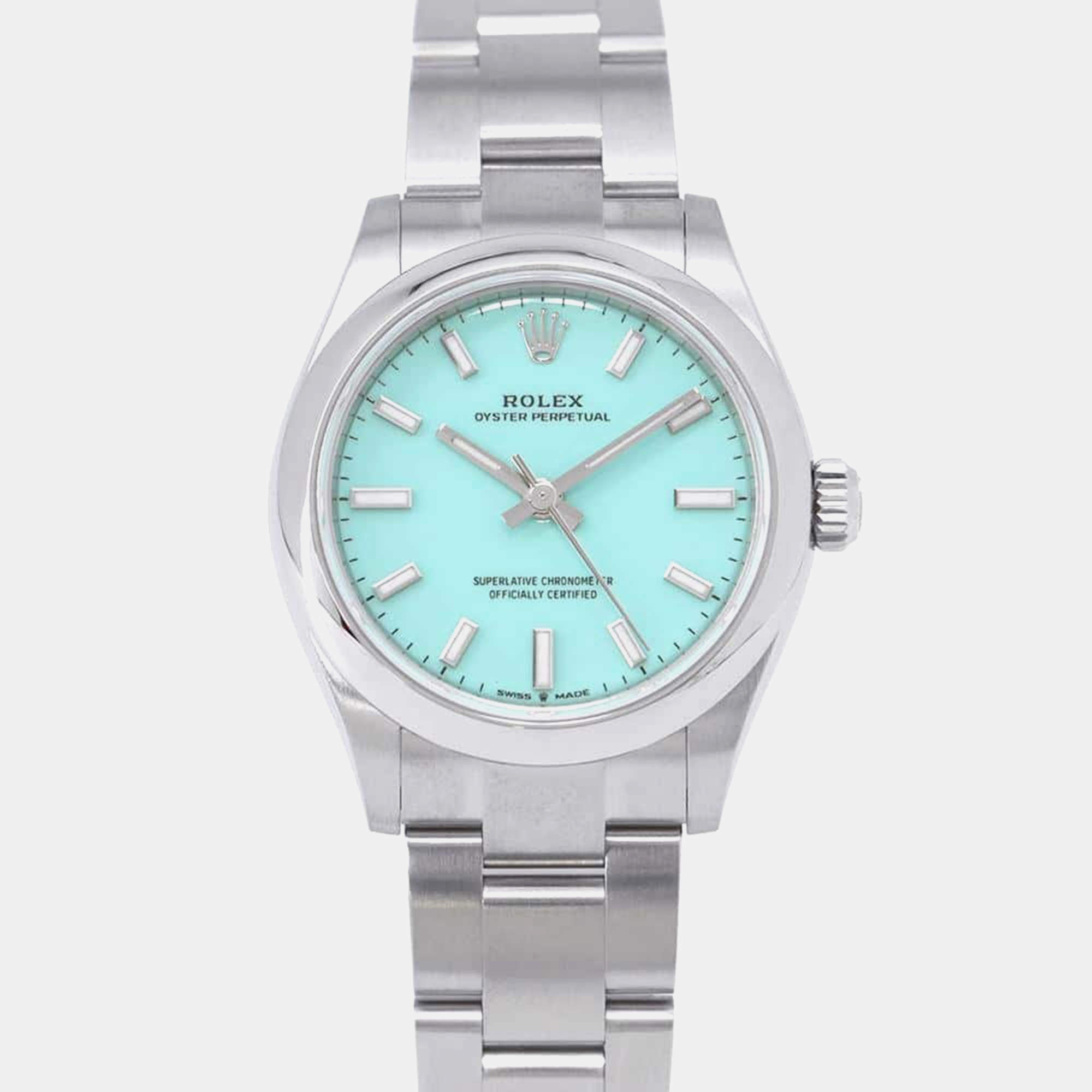 Rolex Blue Stainless Steel Oyster Perpetual Automatic Women's Wristwatch 31 mm