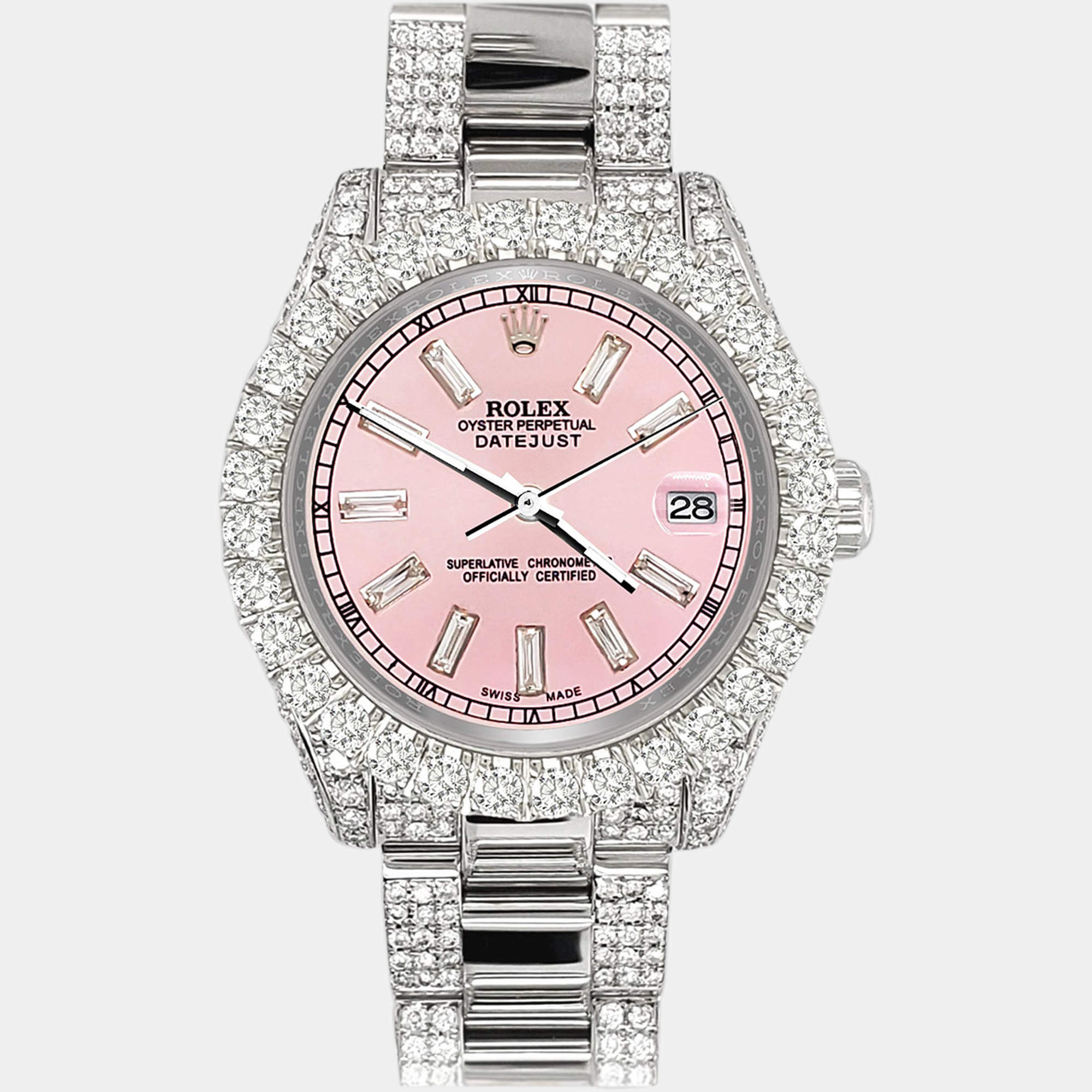 Rolex Custom Pink 7.2ct Diamonds Stainless Steel Datejust 178240 Automatic Women's Wristwatch 31mm