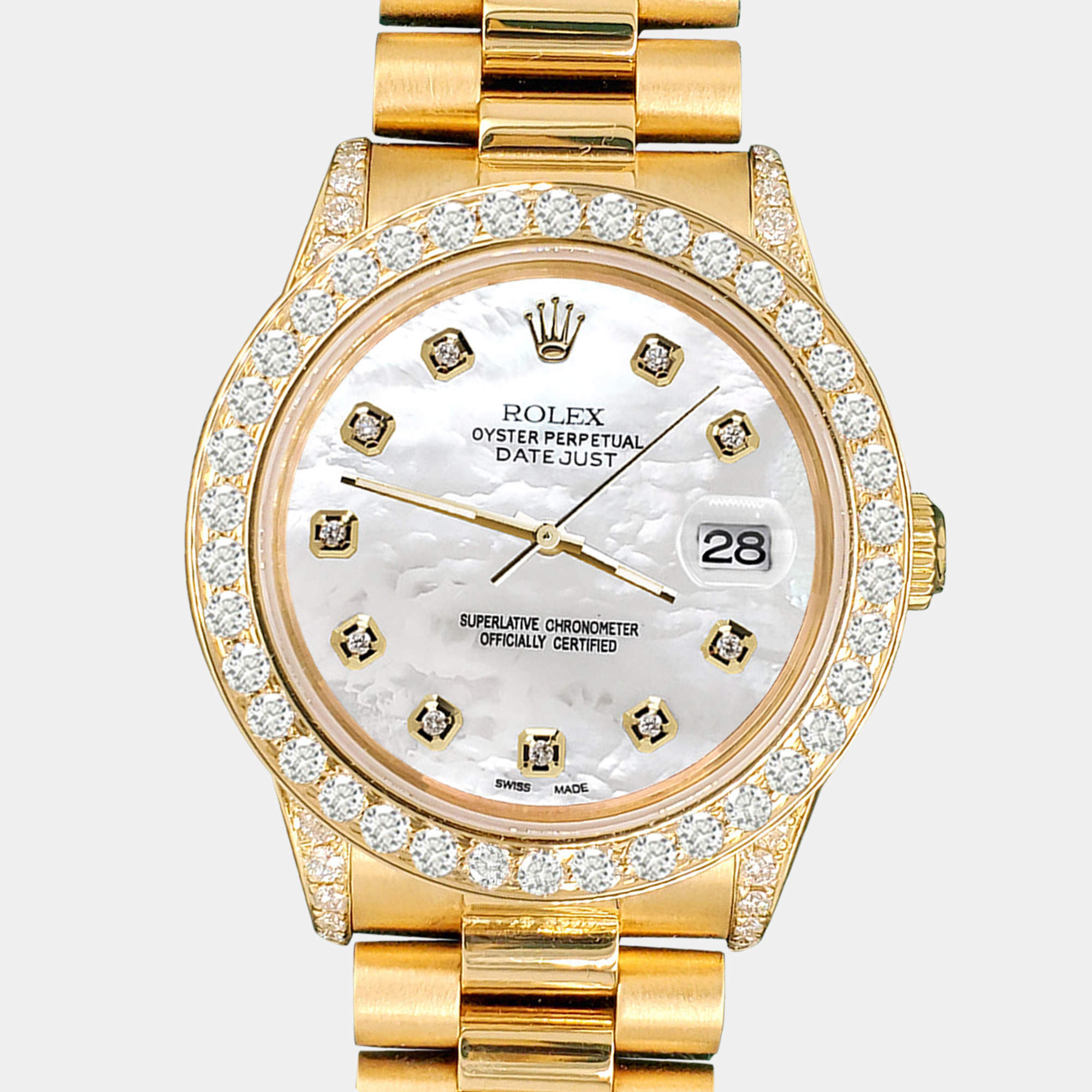 Rolex Custom White 2.3ct Diamonds 18K Yellow Gold President Datejust  Automatic Women's Wristwatch 31mm