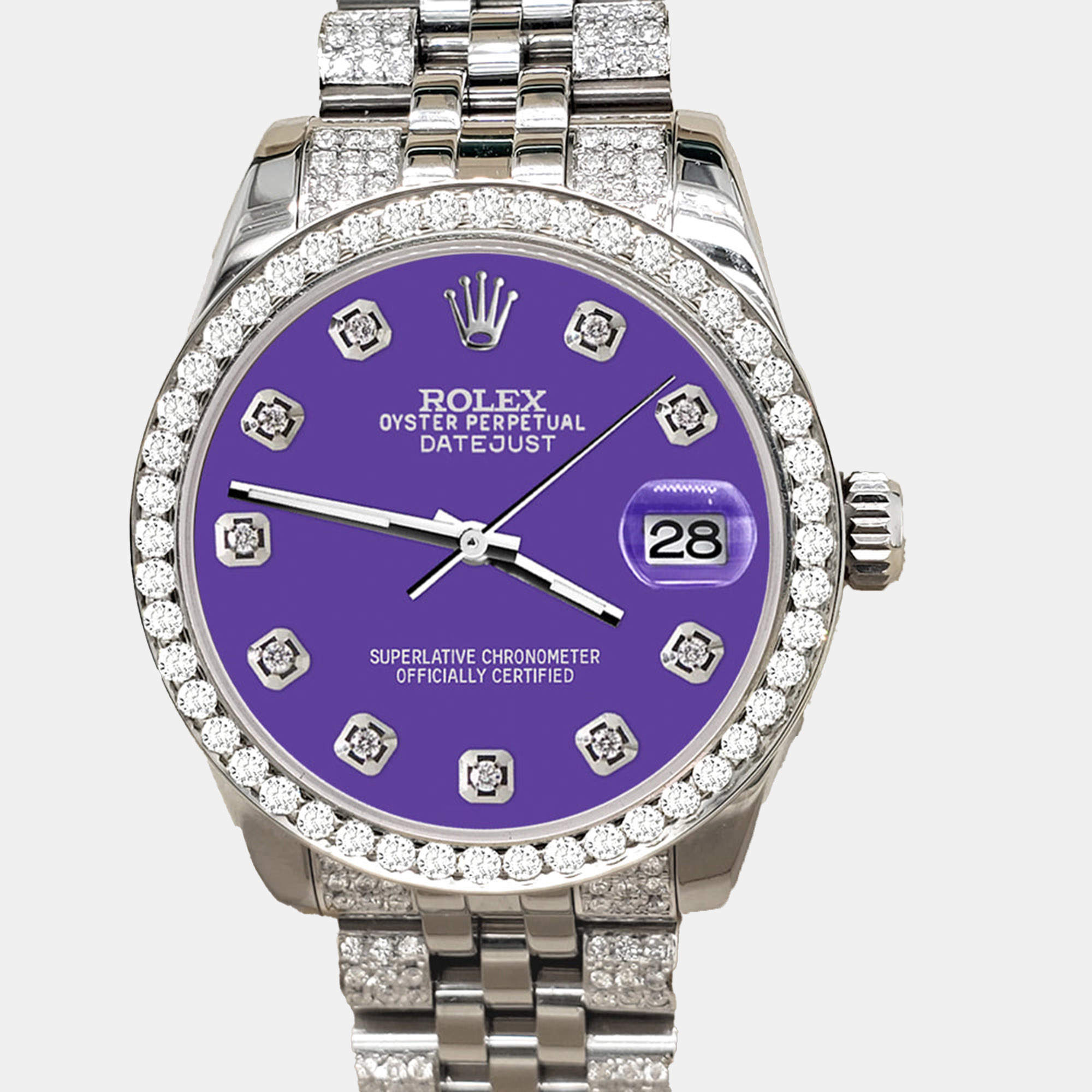Rolex Custom Pastel Purple 3.30ct Diamonds Stainless Steel Datejust 178240 Automatic Women's Wristwatch 31mm