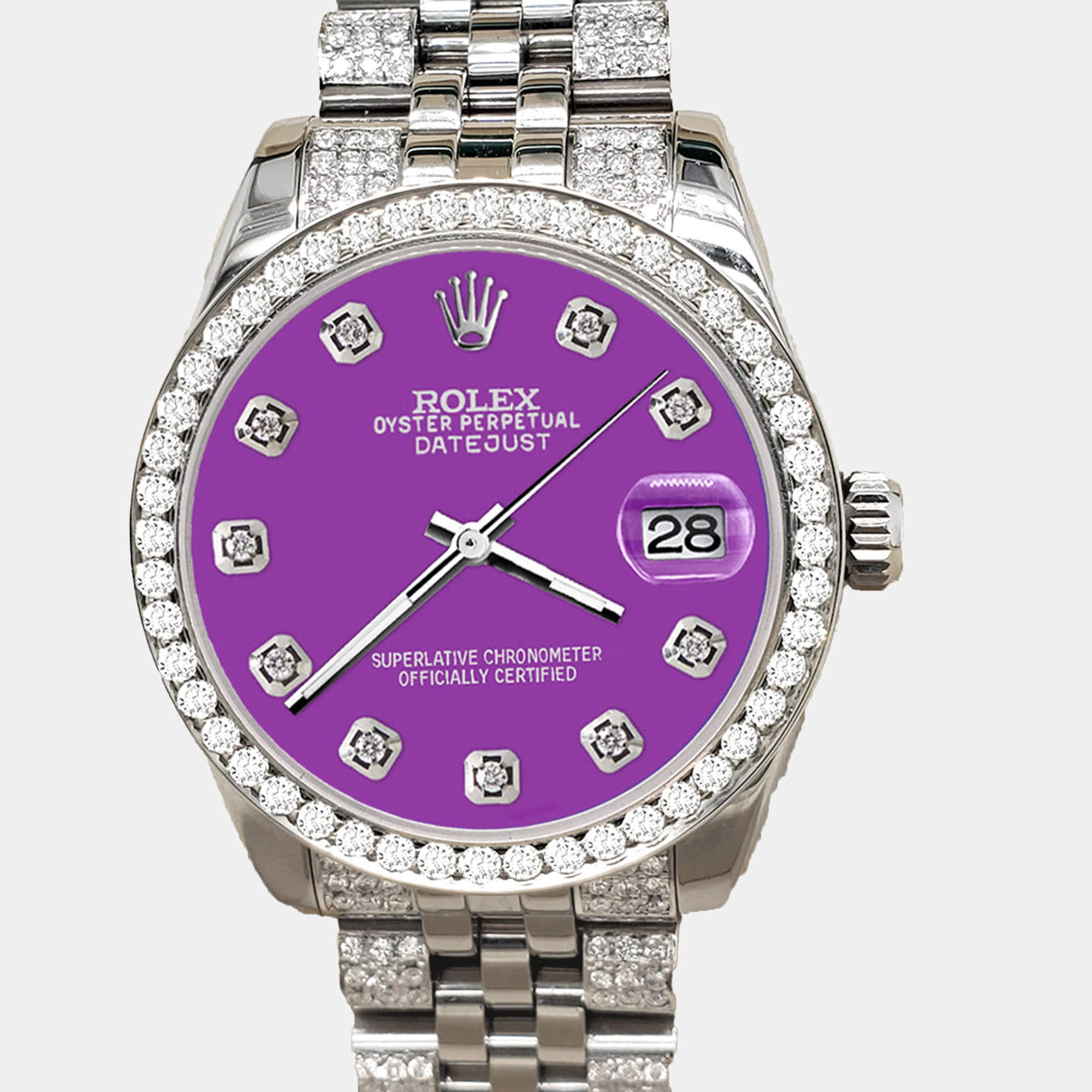 Rolex Custom Sangria 3.30ct Diamonds Stainless Steel Datejust 178240 Automatic Women's Wristwatch 31mm
