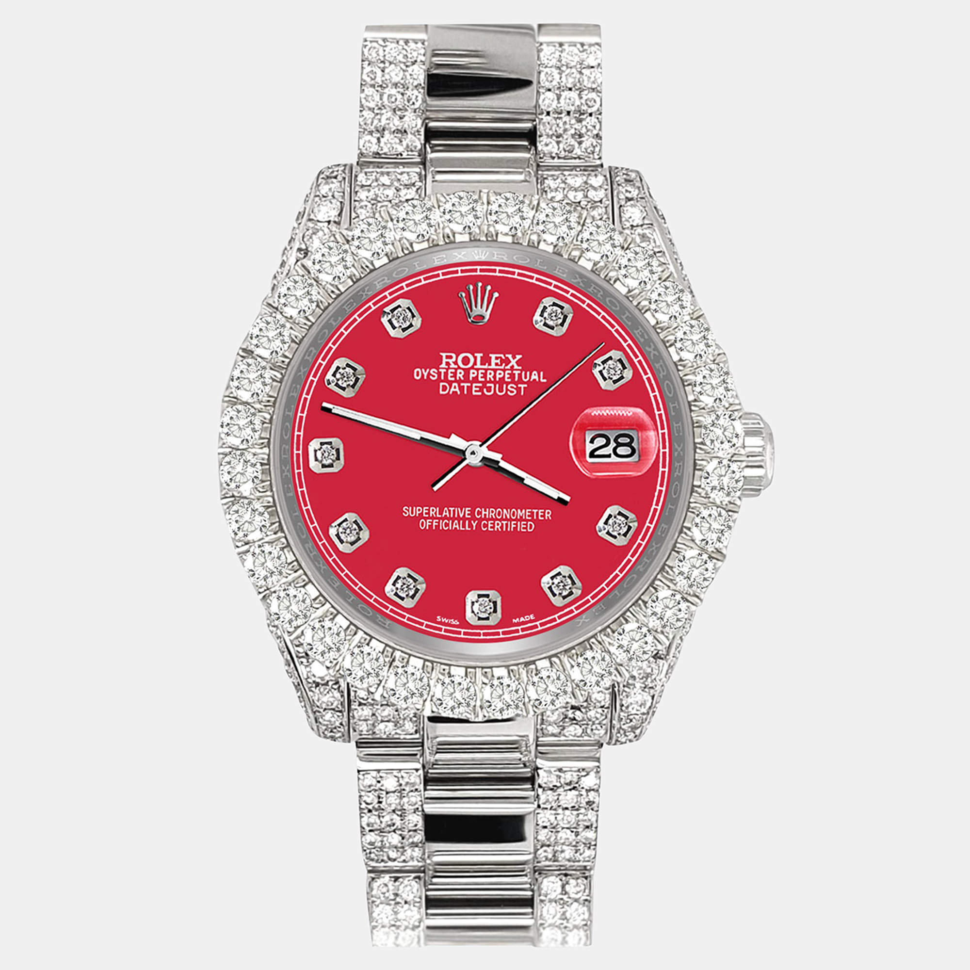 Rolex Custom Scarlet Red 7.2ct Diamonds Stainless Steel Datejust 178240 Automatic Women's Wristwatch 31mm