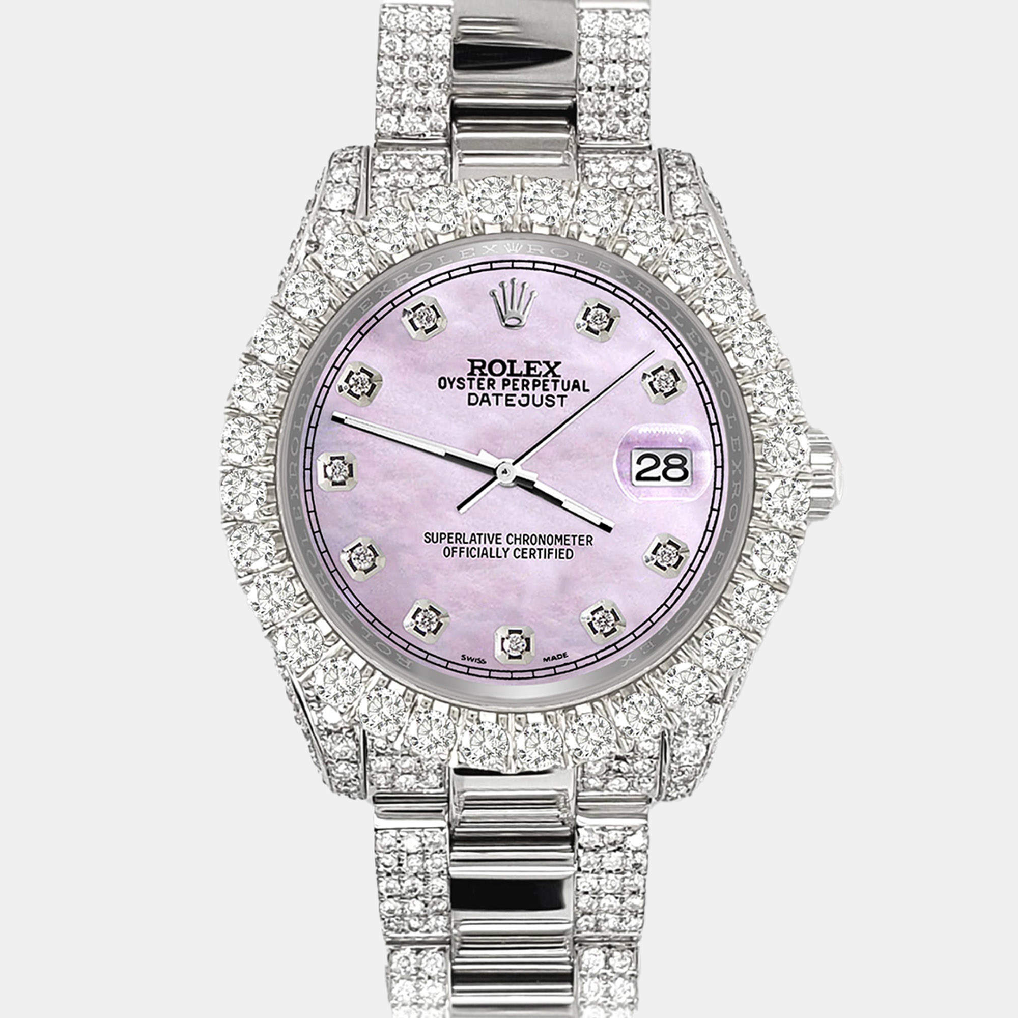 Rolex Custom Pink Pearl 7.2ct Diamonds Stainless Steel Datejust 178240 Automatic Women's Wristwatch 31mm