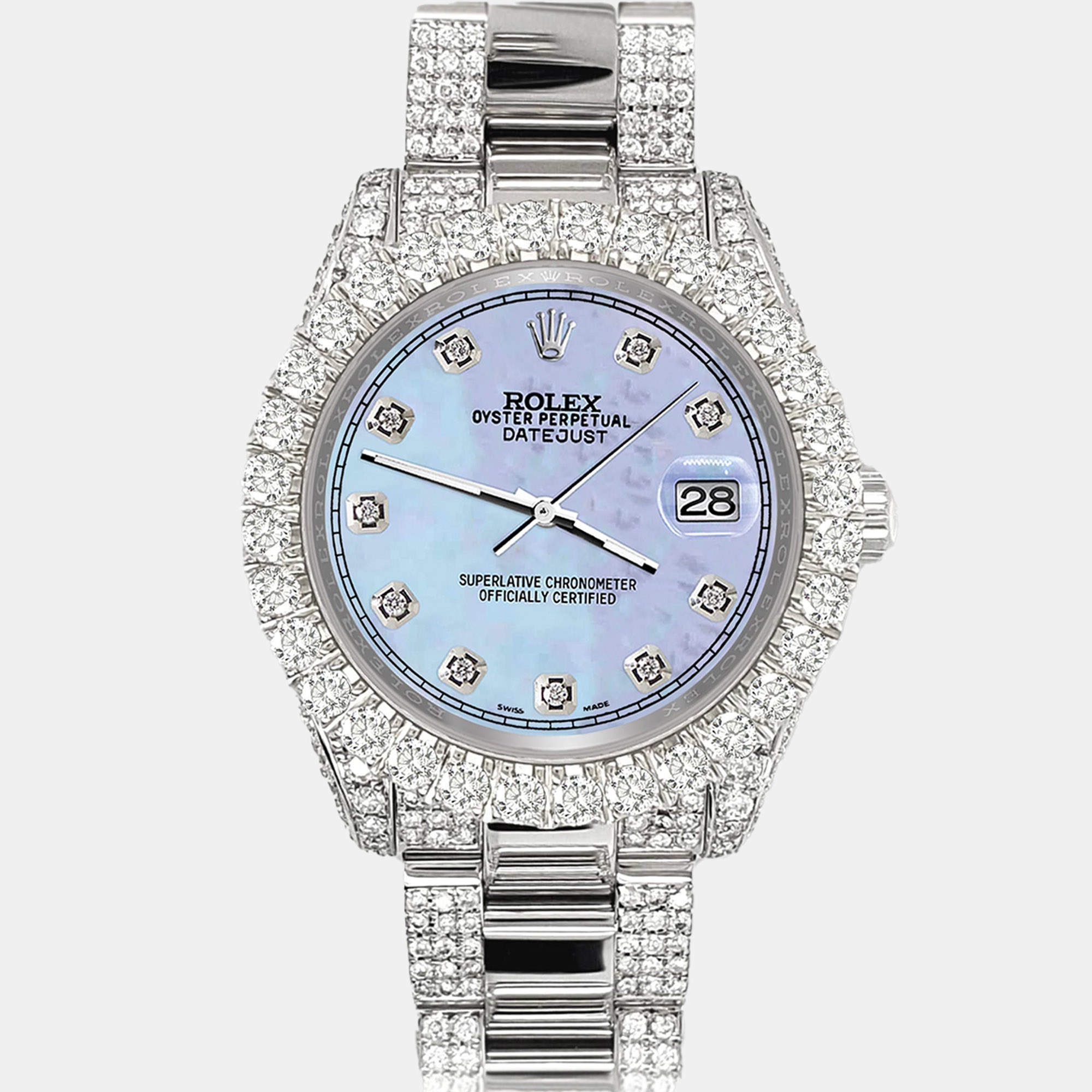 Rolex Custom Purple 7.2ct Diamonds Stainless Steel Datejust 178240 Automatic Women's Wristwatch 31mm