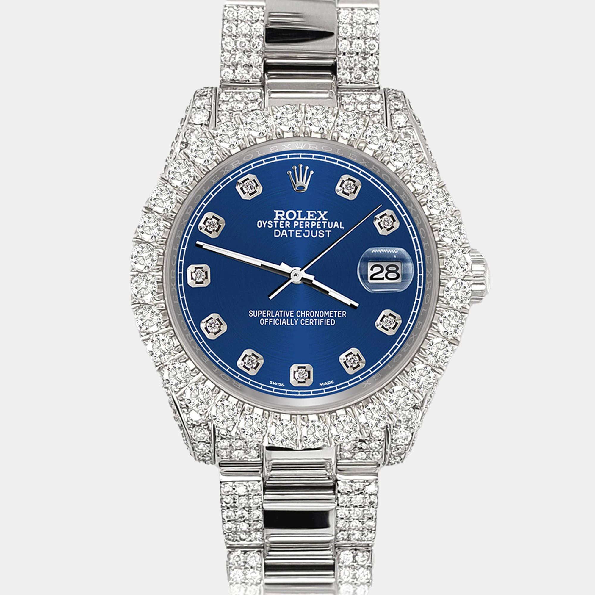 Rolex Custom Cobalt Blue 7.2ct Diamonds Stainless Steel Datejust 178240 Automatic Women's Wristwatch 31mm