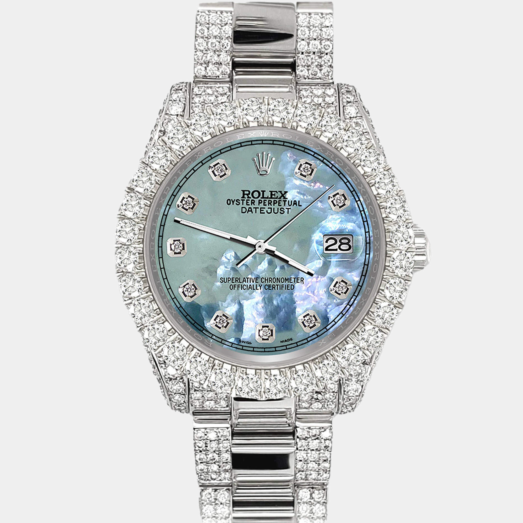 Rolex Custom Tahitian Blue 7.2ct Diamonds Stainless Steel Datejust 178240 Automatic Women's Wristwatch 31mm