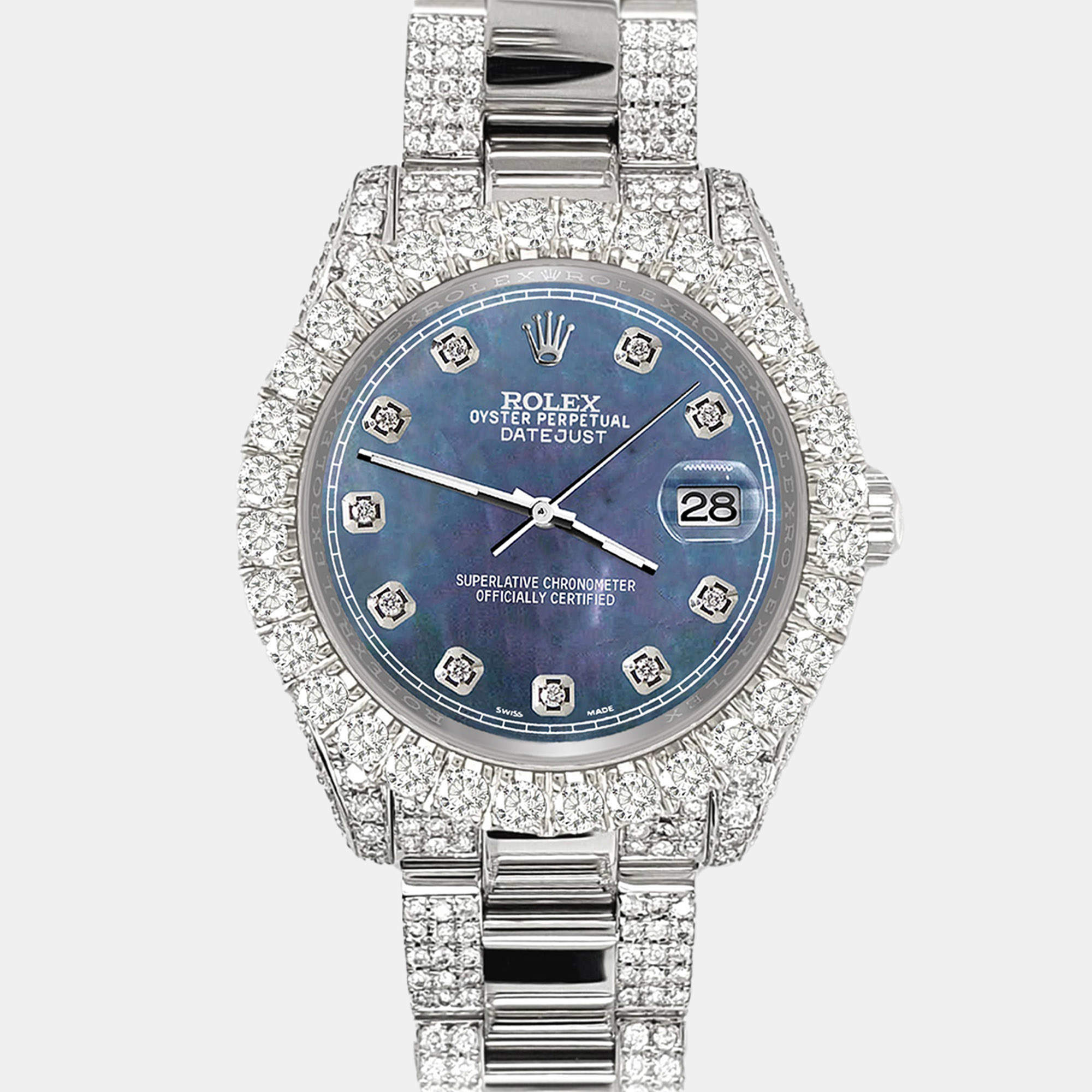 Rolex Custom Black 7.2ct Diamonds Stainless Steel Datejust 178240 Automatic Women's Wristwatch 31mm