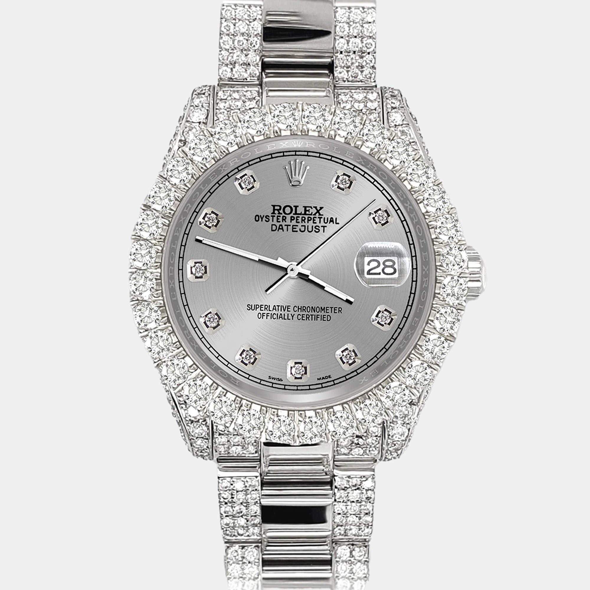 Rolex Custom Gray 7.2ct Diamonds Stainless Steel Datejust 178240 Automatic Women's Wristwatch 31mm