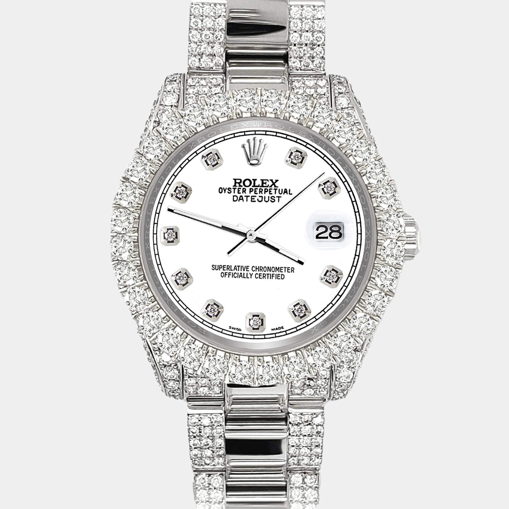 Rolex Custom White 7.2ct Diamonds Stainless Steel Datejust 178240 Automatic Women's Wristwatch 31mm