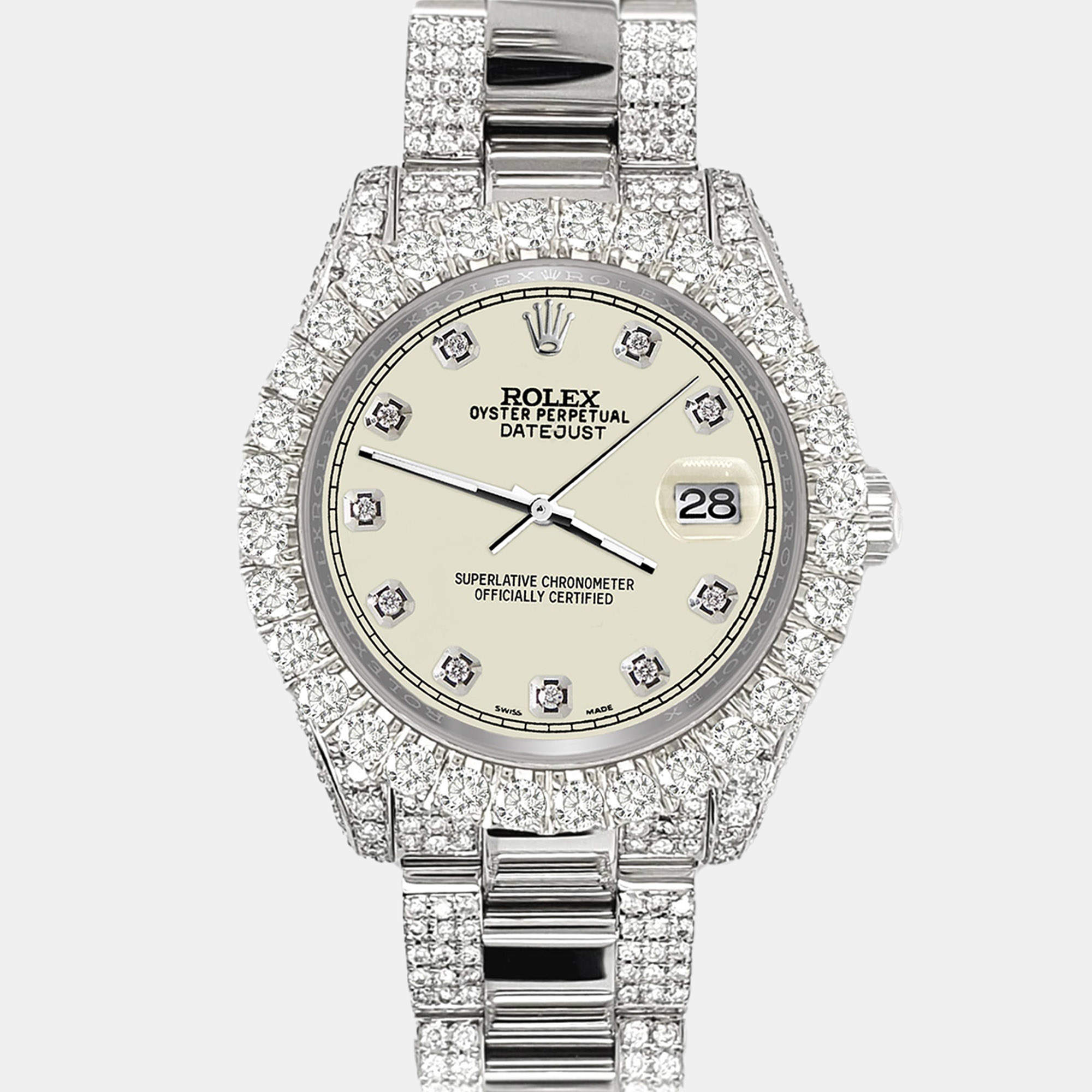 Rolex Custom Satin Linen 7.2ct Diamonds Stainless Steel Datejust 178240 Automatic Women's Wristwatch 31mm