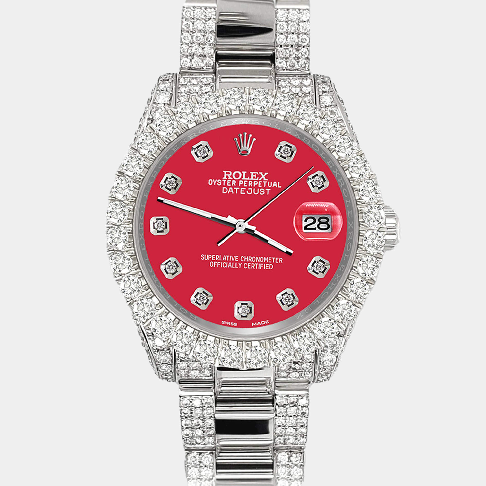 Rolex Custom Scarlet Red 7.2ct Diamonds Stainless Steel Datejust 178240 Automatic Women's Wristwatch 31mm