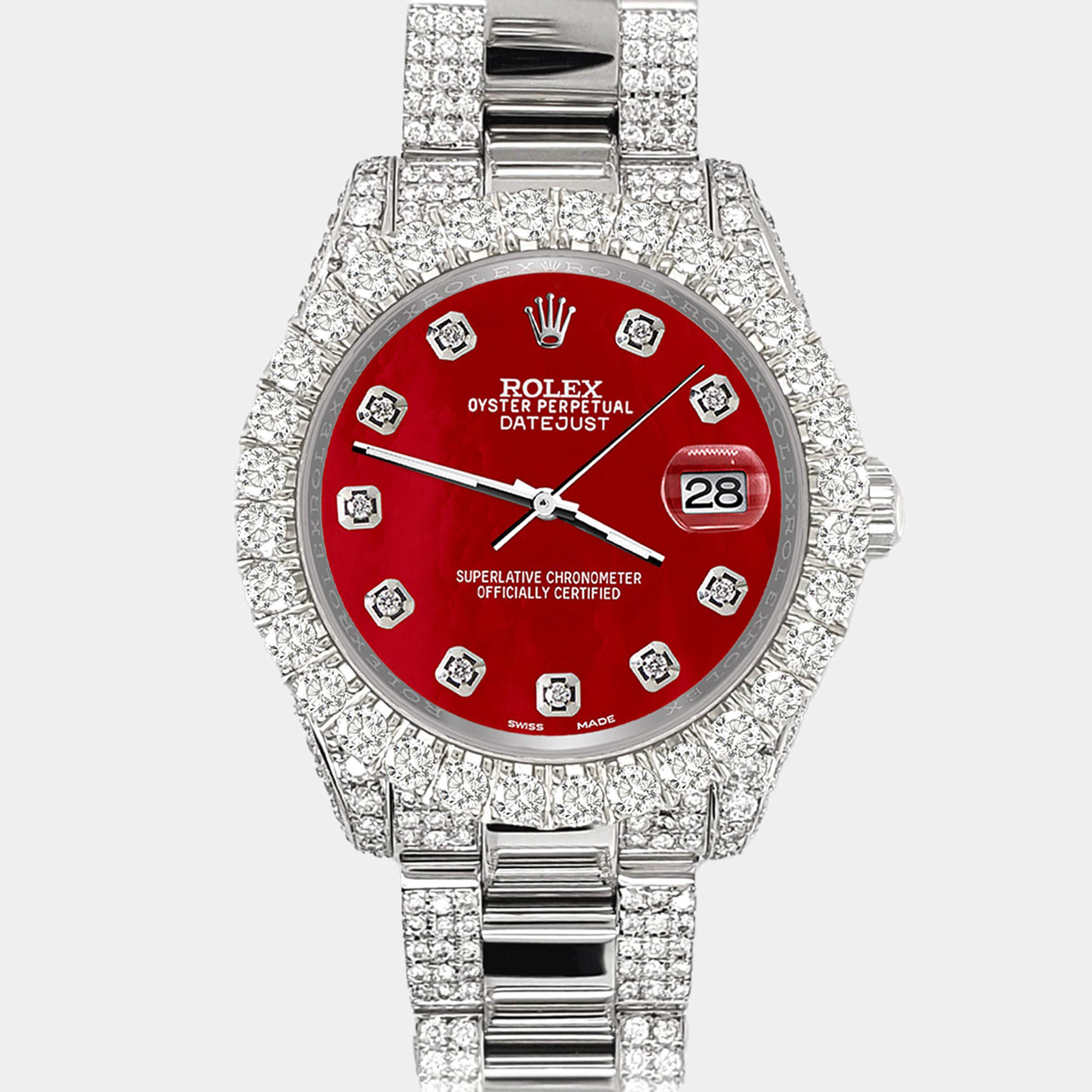 Rolex Custom Red 7.2ct Diamonds Stainless Steel Datejust 178240 Automatic Women's Wristwatch 31mm