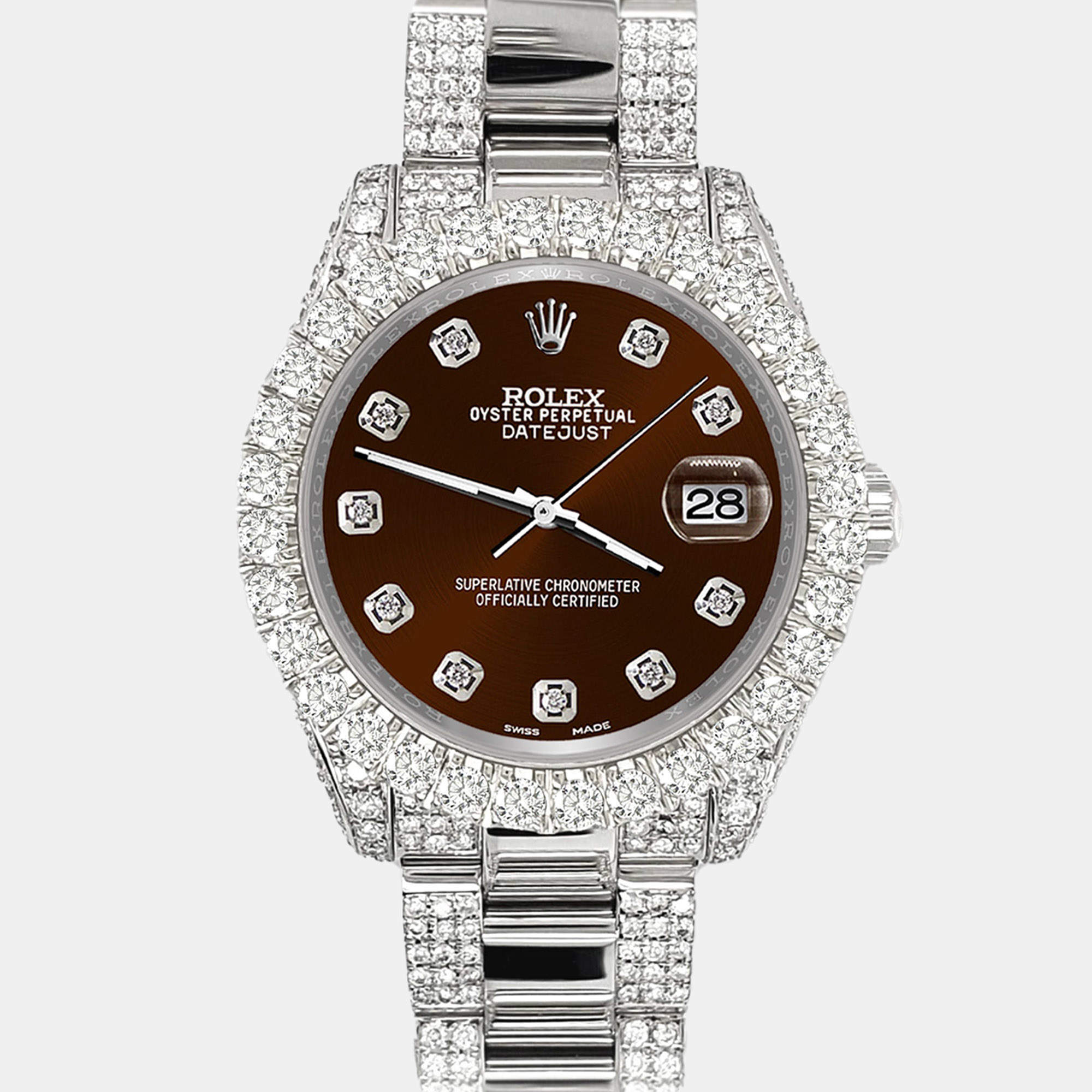 Rolex Custom Chocolate  7.2ct Diamonds Stainless Steel Datejust 178240 Automatic Women's Wristwatch 31mm