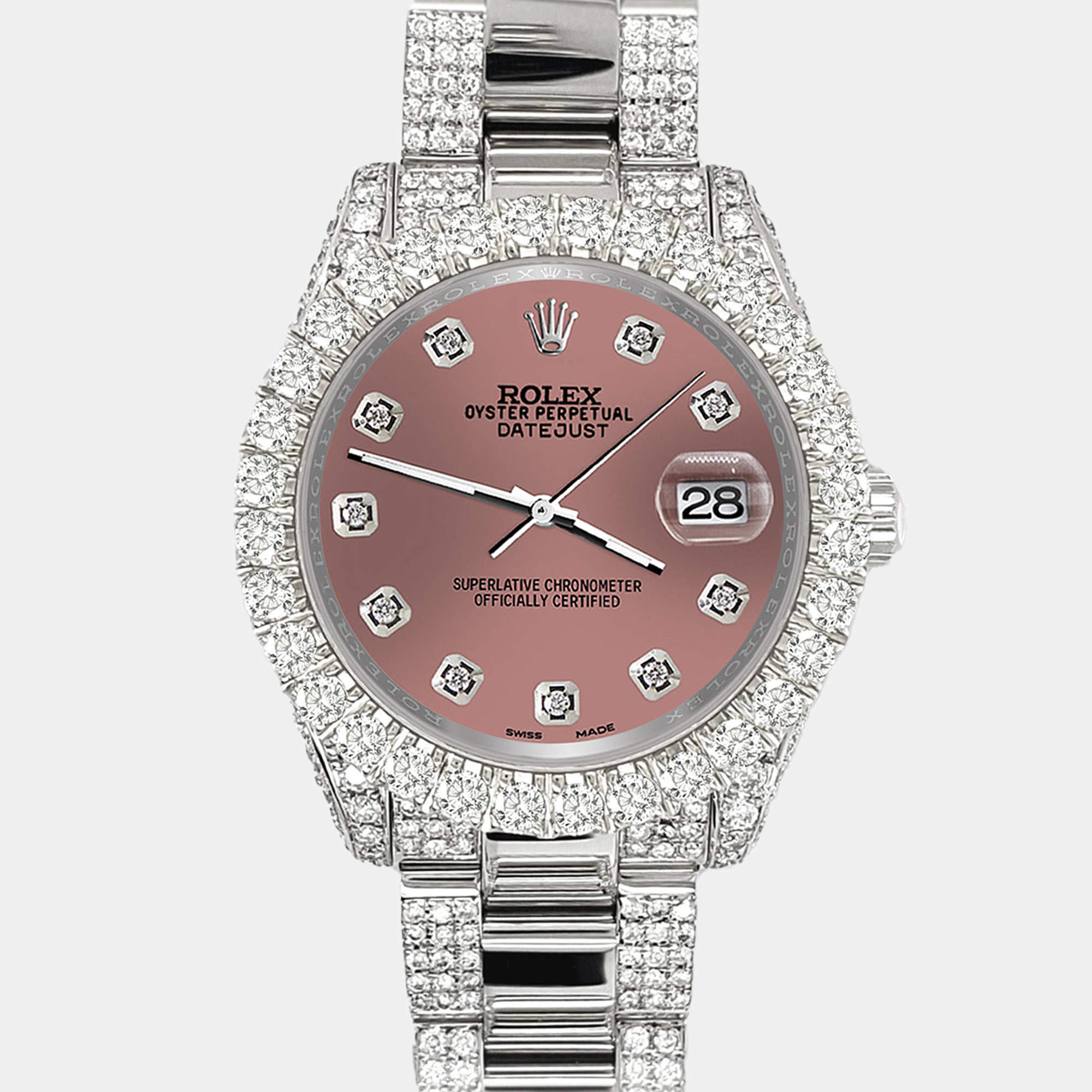 Rolex Custom Salmon 7.2ct Diamonds Stainless Steel Datejust 178240 Automatic Women's Wristwatch 31mm