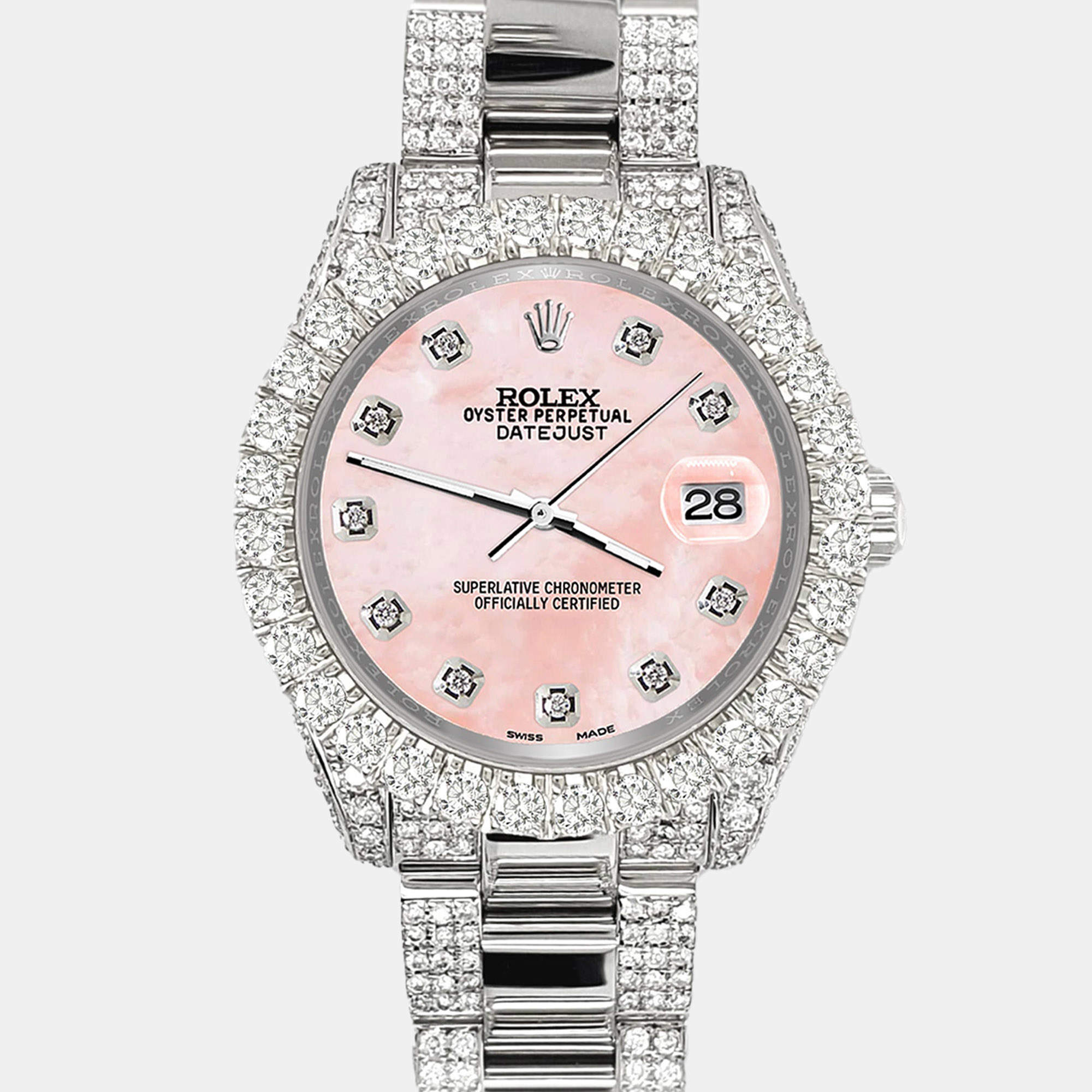 Rolex Custom Royal Pink 7.2ct Diamonds Stainless Steel Datejust 178240 Automatic Women's Wristwatch 31mm