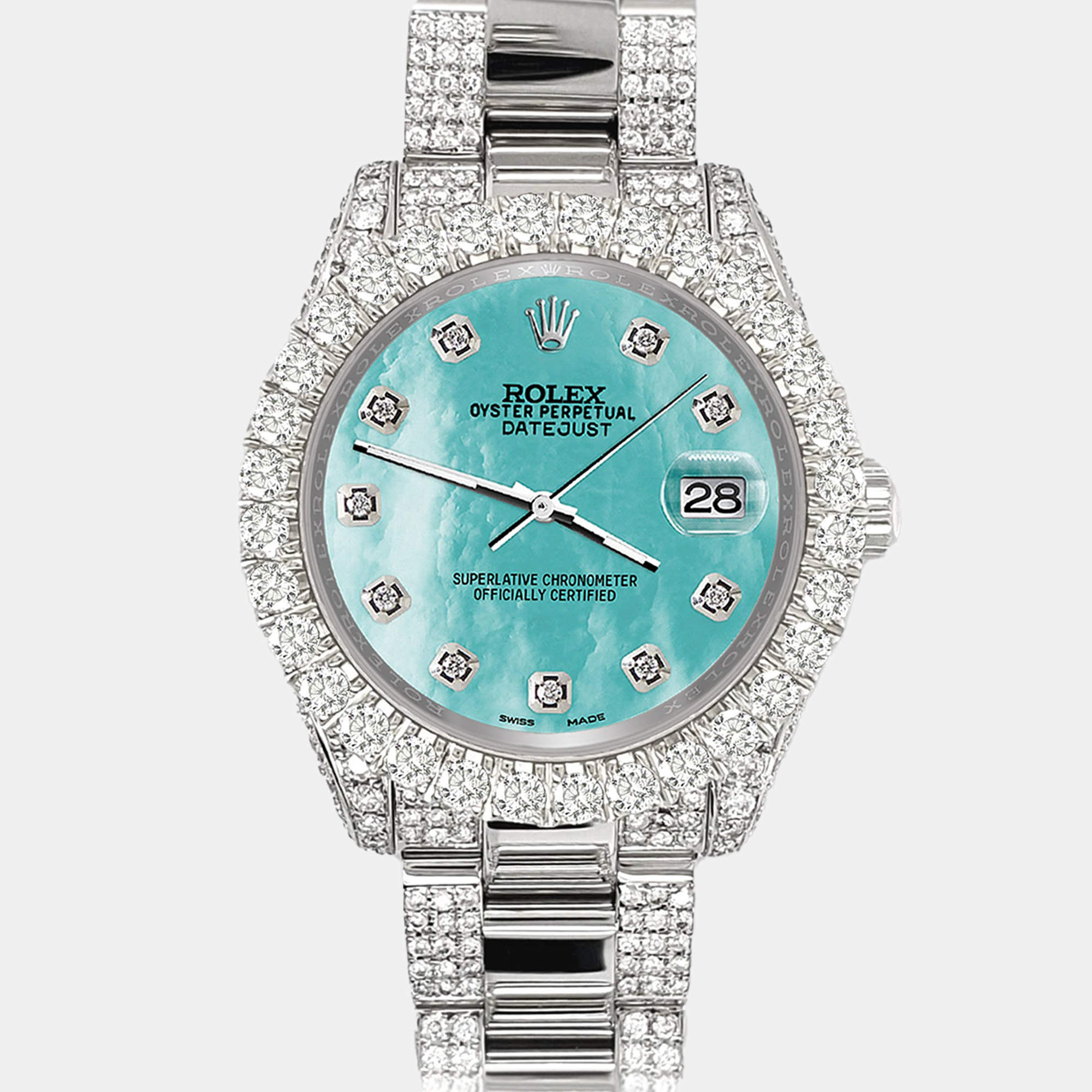 Rolex Custom Aquamarine 7.2ct Diamonds Stainless Steel Datejust 178240 Automatic Women's Wristwatch 31mm