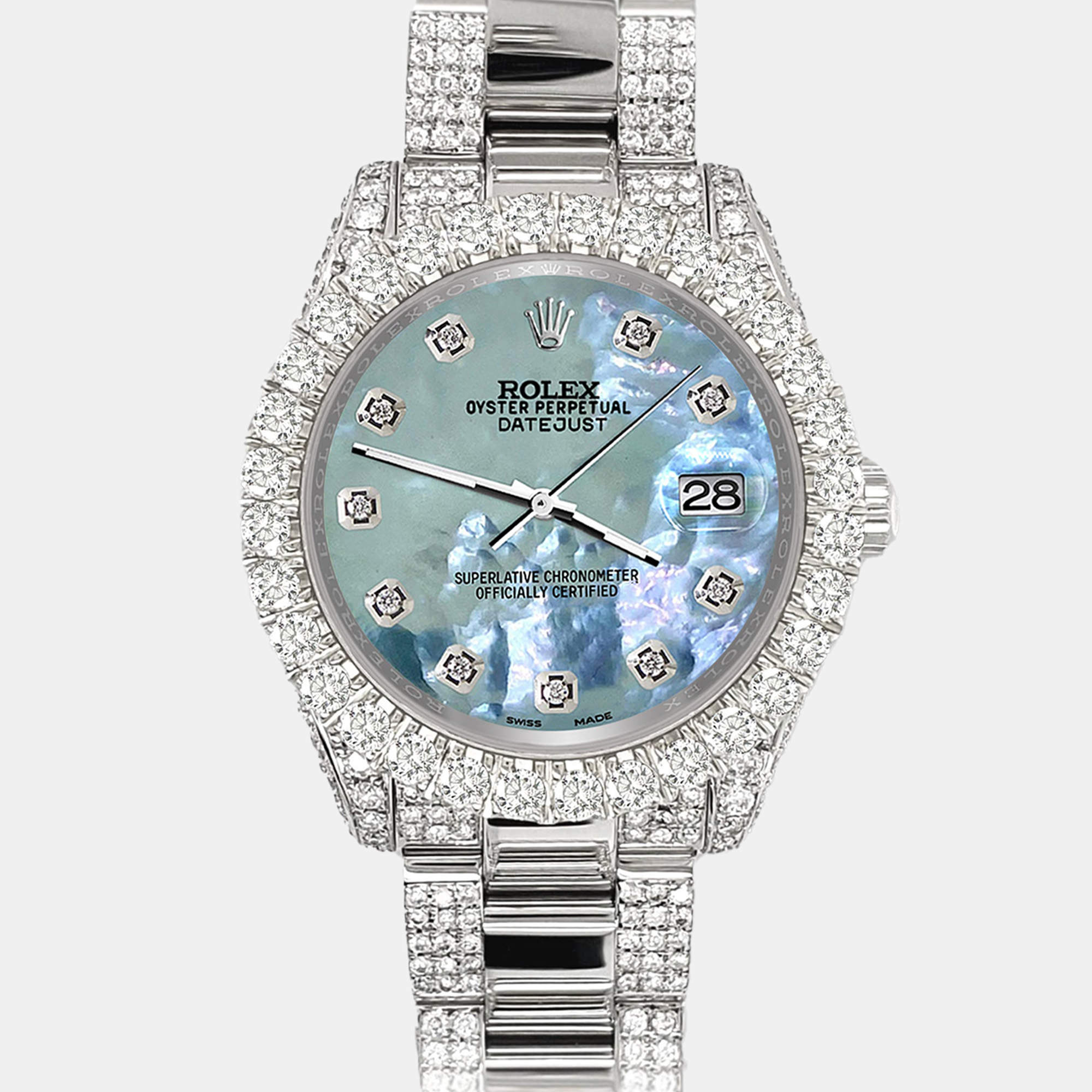 Rolex Custom Tahitian Blue 7.2ct Diamonds Stainless Steel Datejust 178240 Automatic Women's Wristwatch 31mm