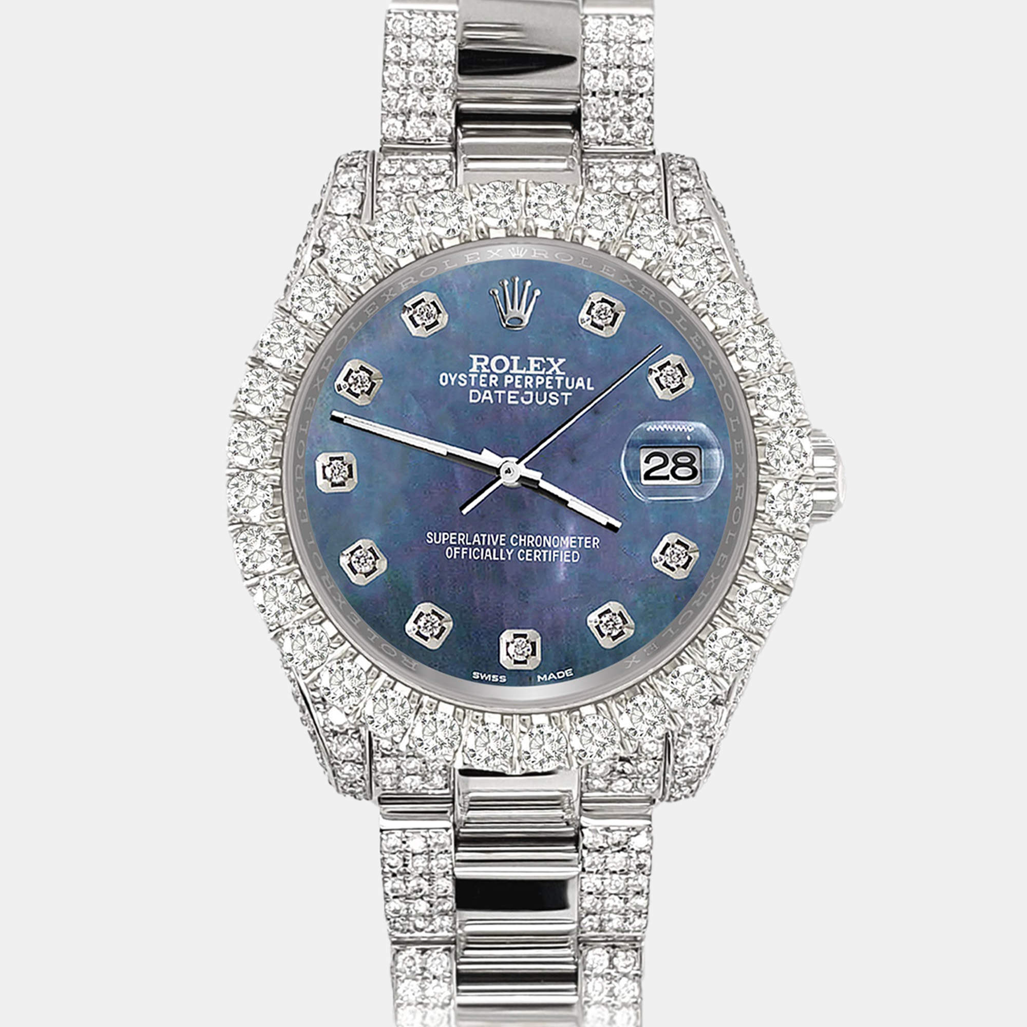 Rolex Custom Black 7.2ct Diamonds Stainless Steel Datejust 178240 Automatic Women's Wristwatch 31mm