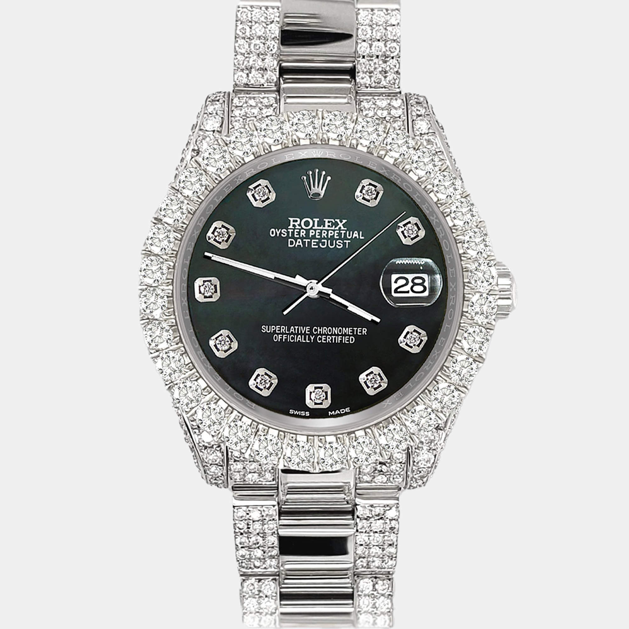 Rolex Custom Black 7.2ct Diamonds Stainless Steel Datejust 178240 Automatic Women's Wristwatch 31mm