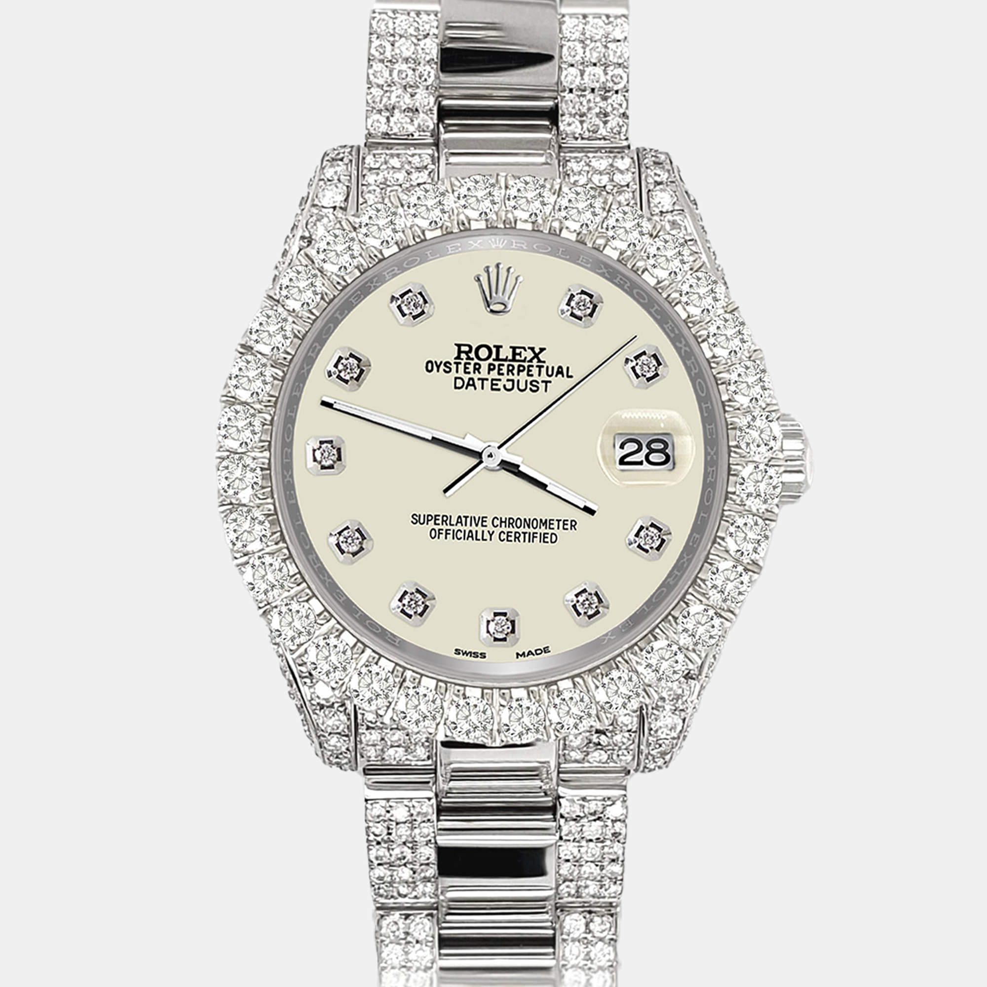 Rolex Custom Satin Linen 7.2ct Diamonds Stainless Steel Datejust 178240 Automatic Women's Wristwatch 31mm