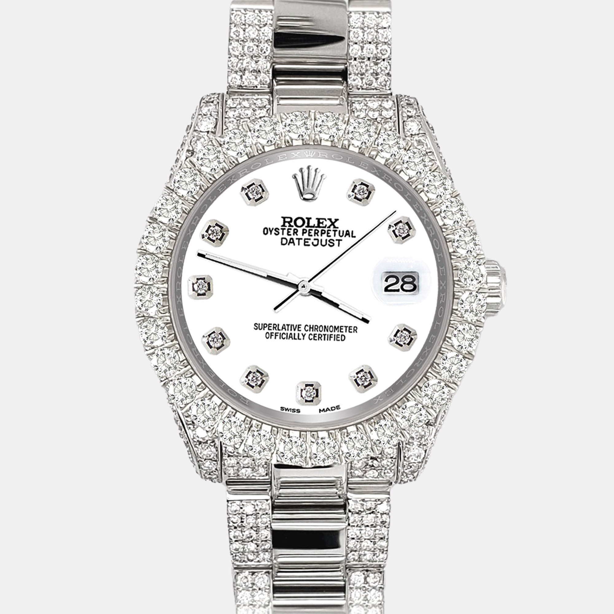 Rolex Custom White 7.2ct Diamonds Stainless Steel Datejust 178240 Automatic Women's Wristwatch 31mm