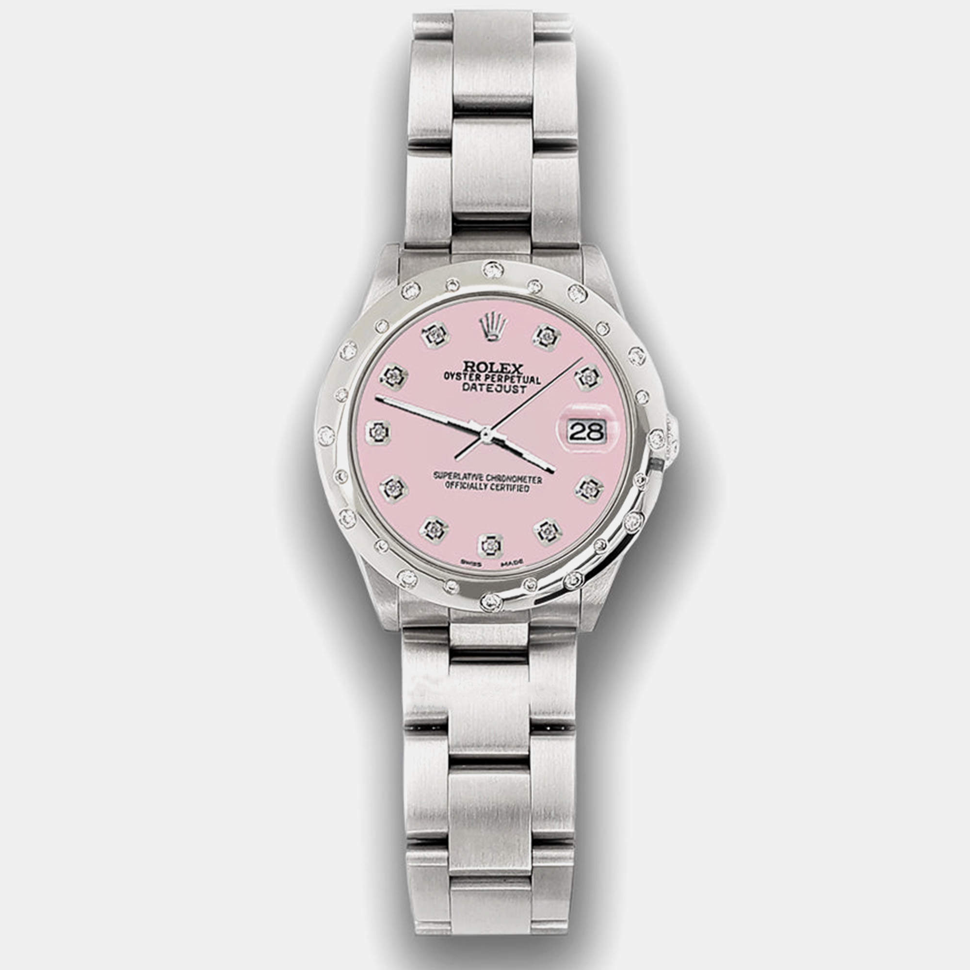 Rolex Custom Orchid Pink Diamond Stainless Steel Datejust 78240 Automatic Women's Wristwatch 31 mm