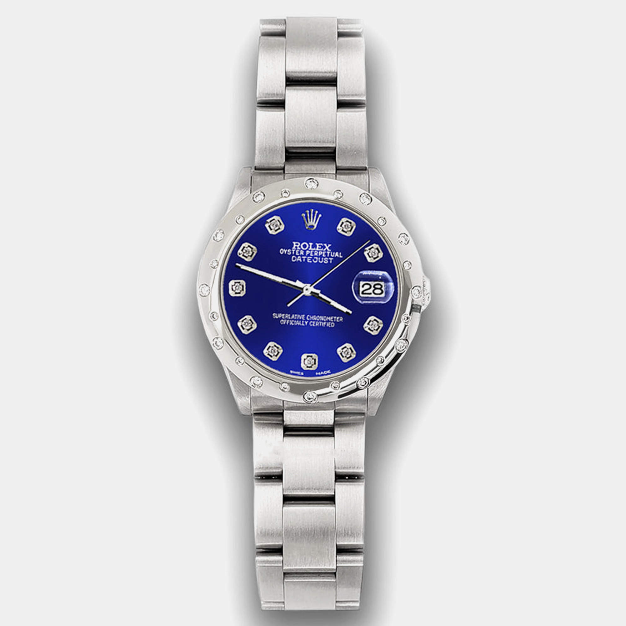 Rolex Custom Navy Blue Diamond Stainless Steel Datejust 78240 Automatic Women's Wristwatch 31 mm