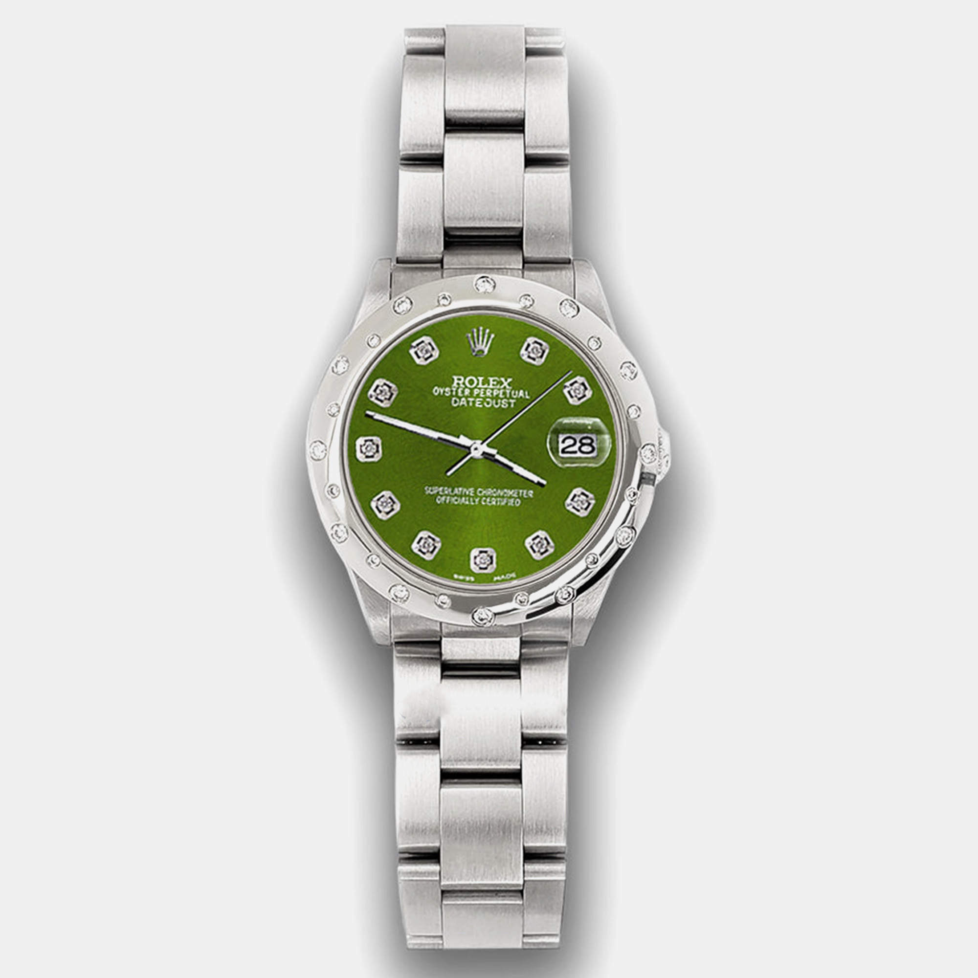 Rolex Custom Royal Green Diamond Stainless Steel Datejust 78240 Automatic Women's Wristwatch 31 mm
