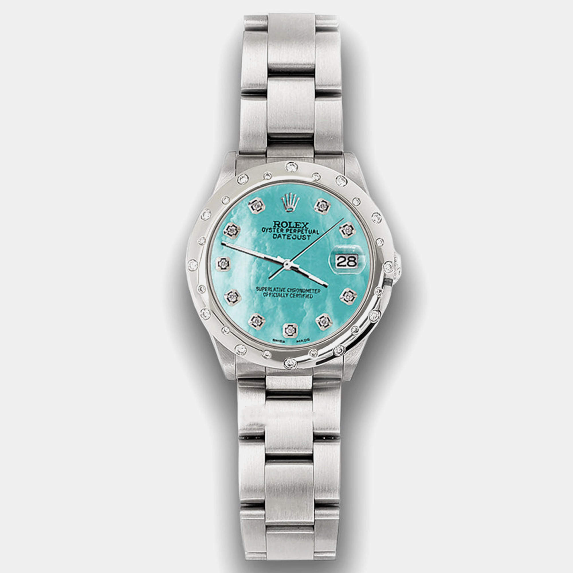 Rolex Custom Aquamarine MOP Diamond Stainless Steel Datejust 78240 Automatic Women's Wristwatch 31 mm
