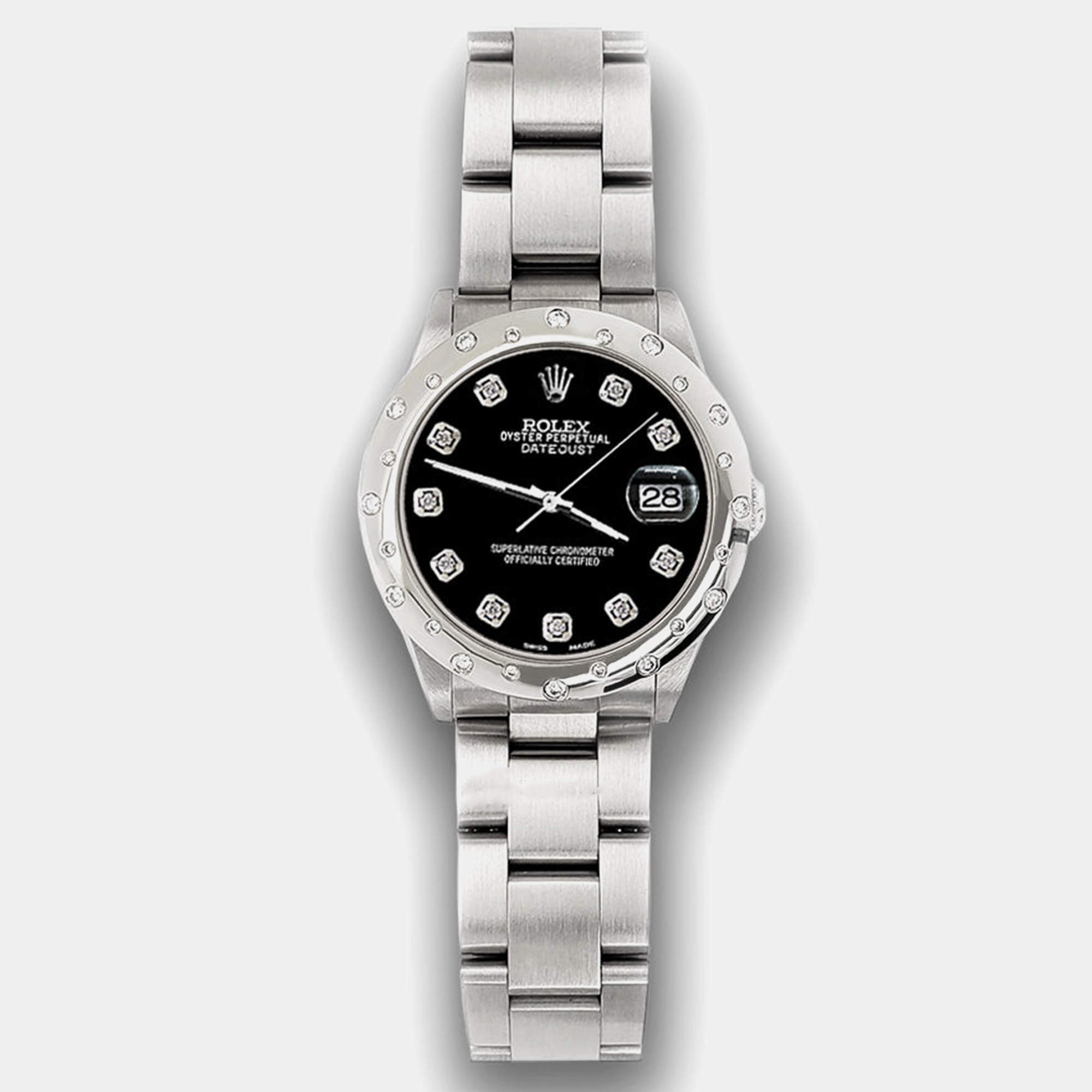 Rolex Custom Black Diamond Stainless Steel Datejust 78240 Automatic Women's Wristwatch 31 mm
