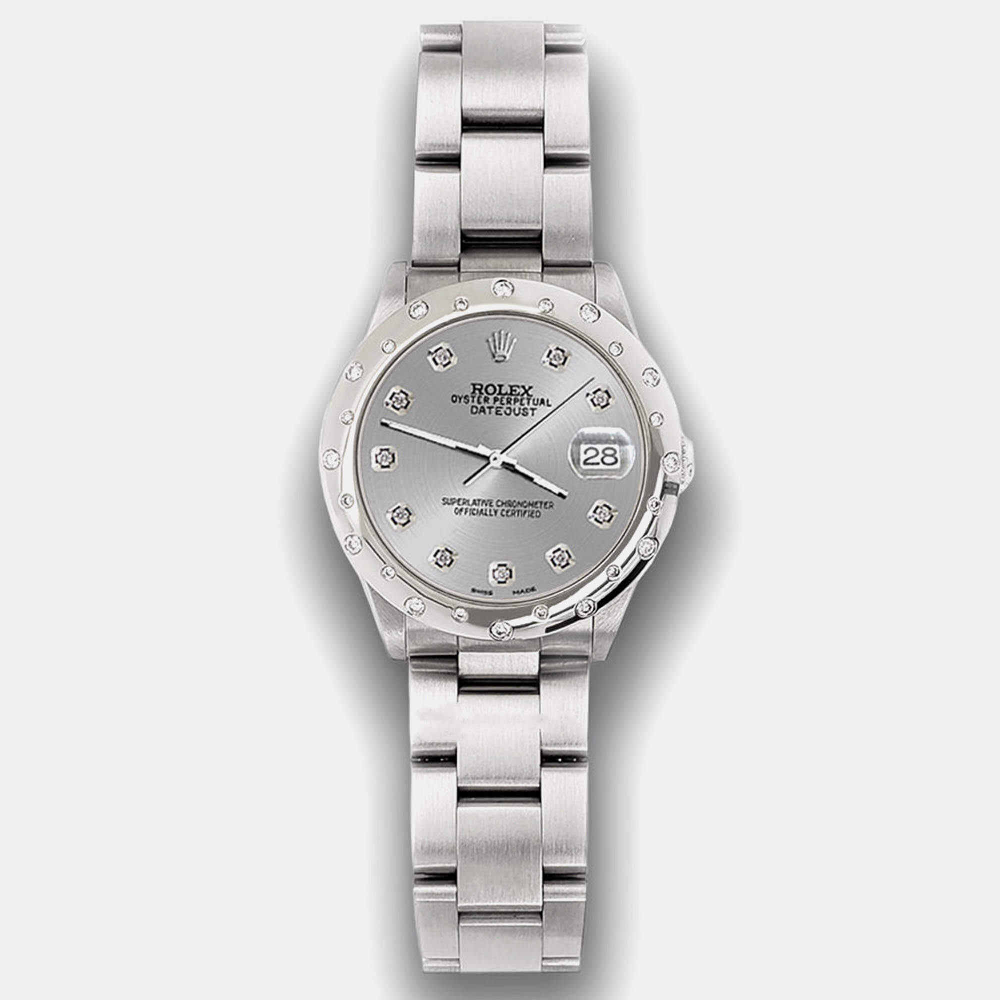 Rolex Custom Grey Diamond Stainless Steel Datejust 78240 Automatic Women's Wristwatch 31 mm