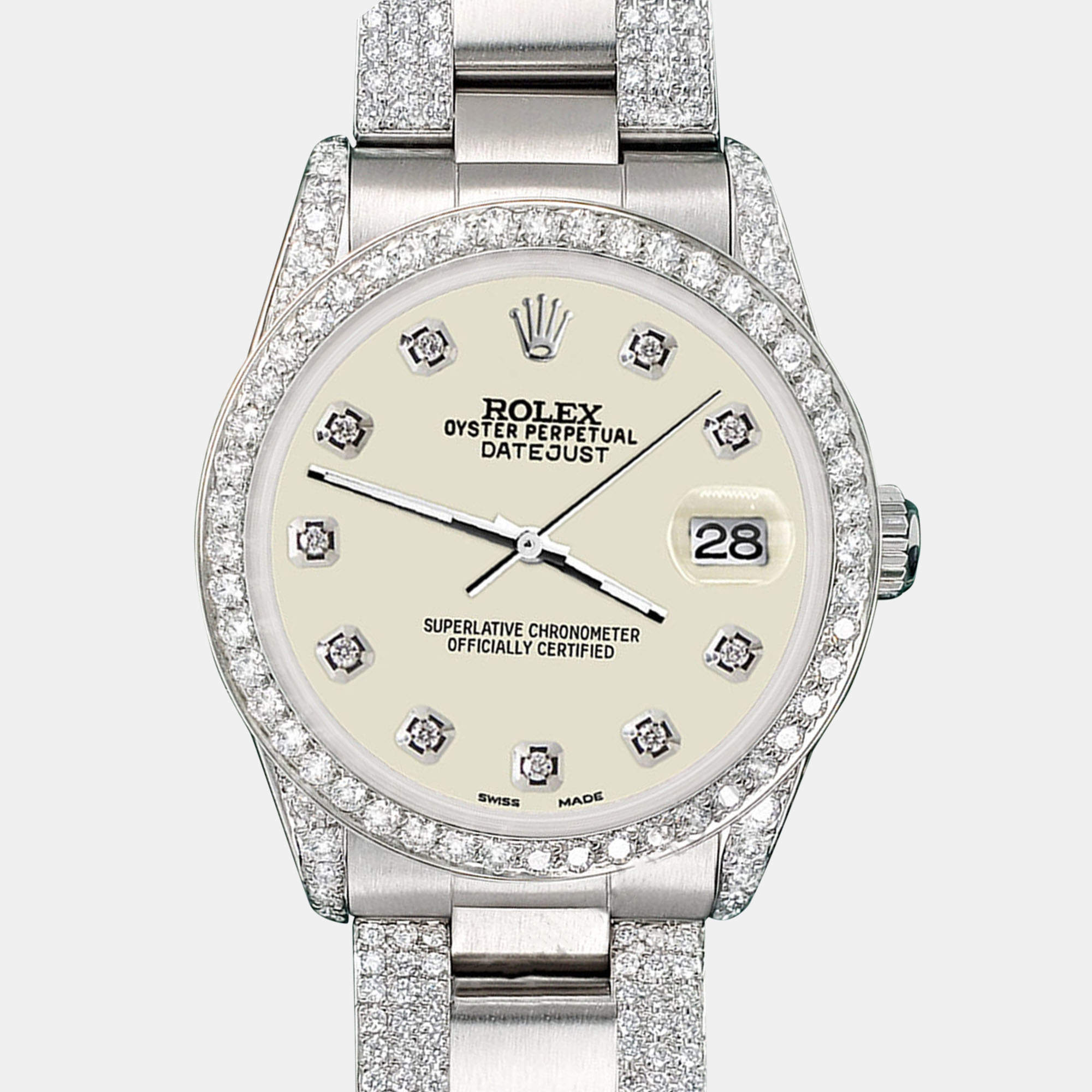 Rolex Custom 3.5ct Diamond Stainless Steel Datejust Automatic Women's Wristwatch 31 mm