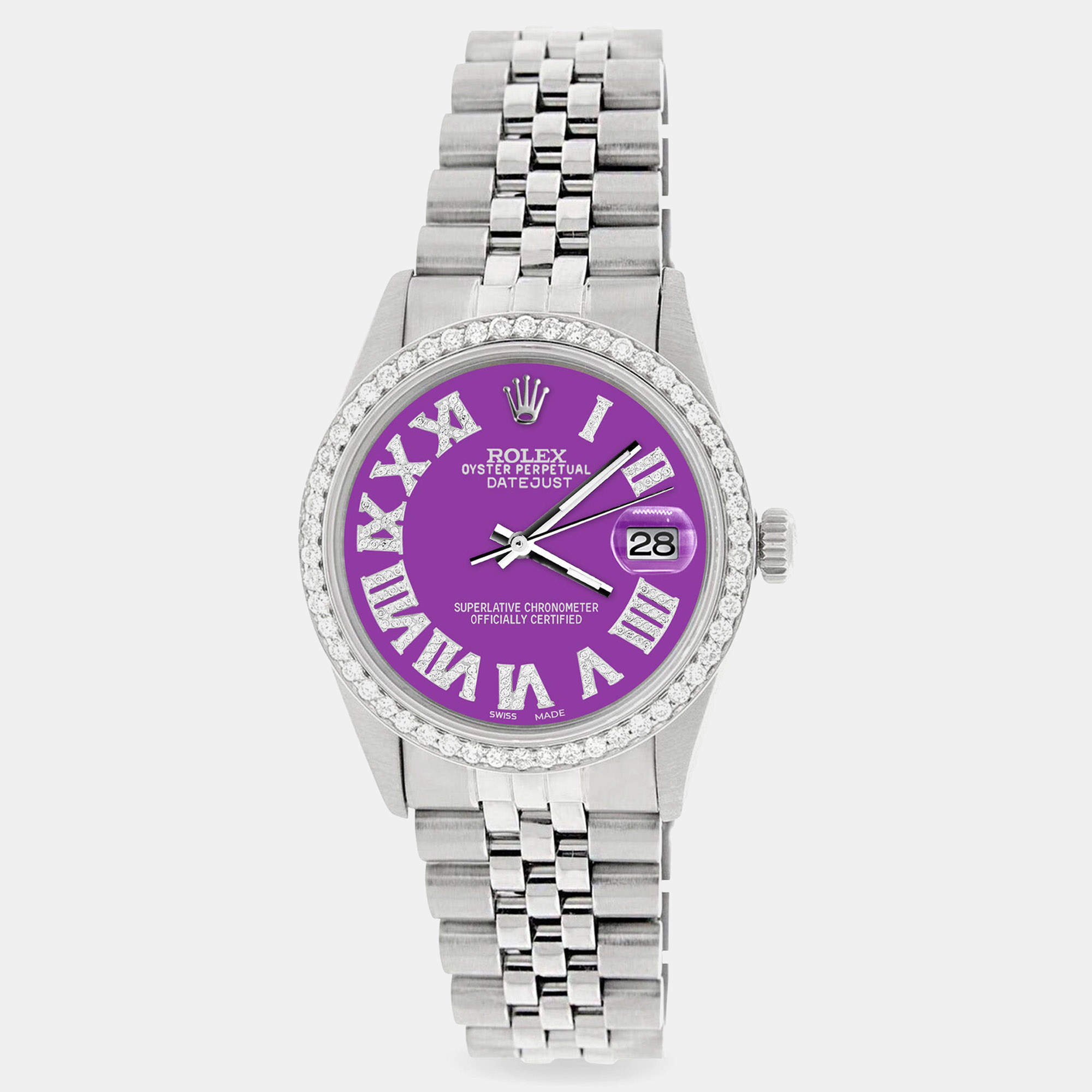 Rolex Custom Sangria Diamond Stainless Steel Datejust  Automatic Men's Wristwatch 36MM