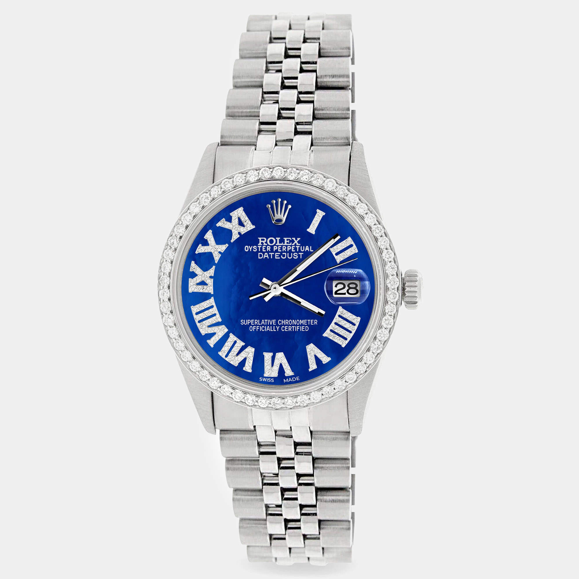 Rolex Custom Royal Blue MOP Diamond Stainless Steel Datejust  Automatic Men's Wristwatch 36MM