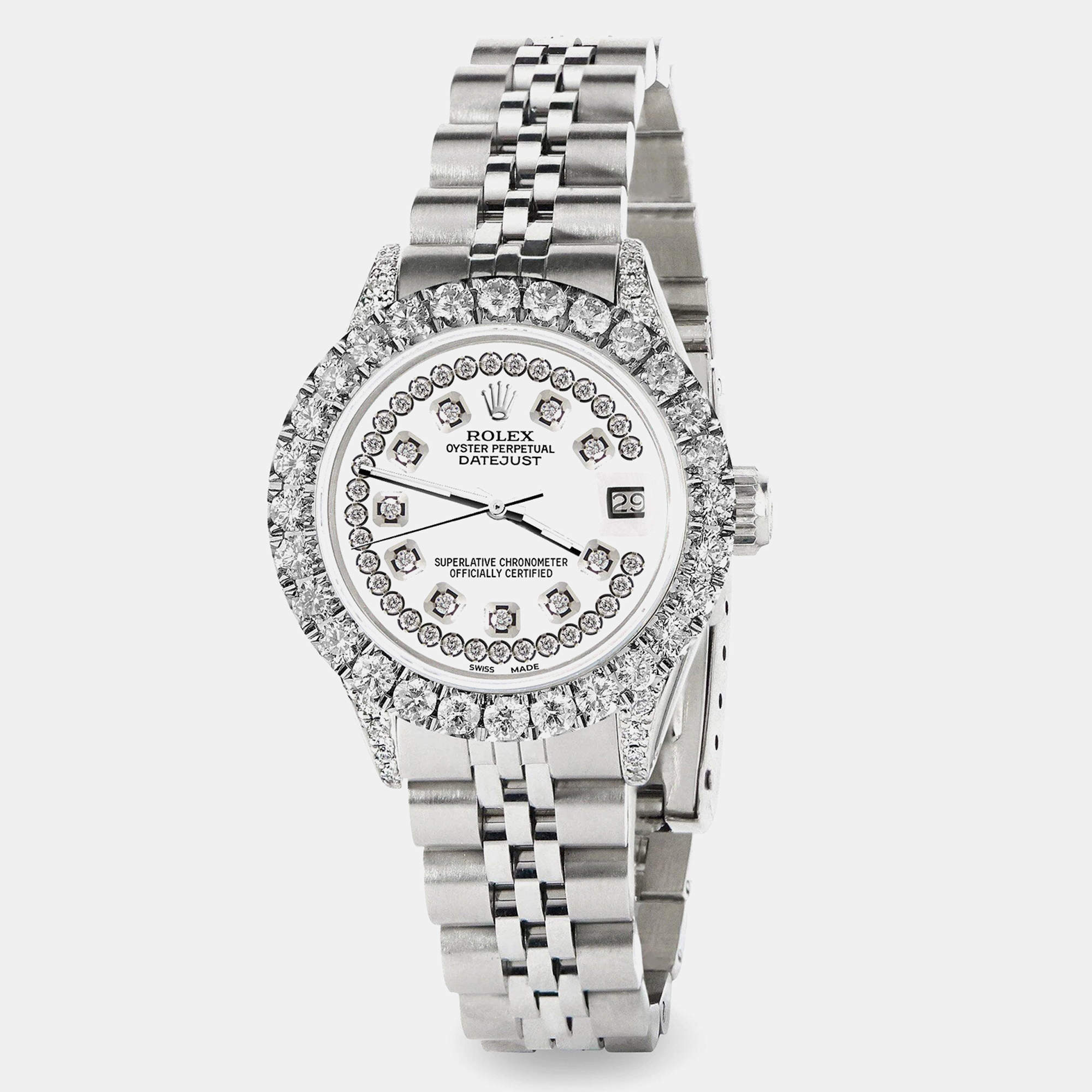 Rolex Custom White 2.35CT Diamond Stainless Steel Datejust  Automatic Women's Wristwatch 26mm